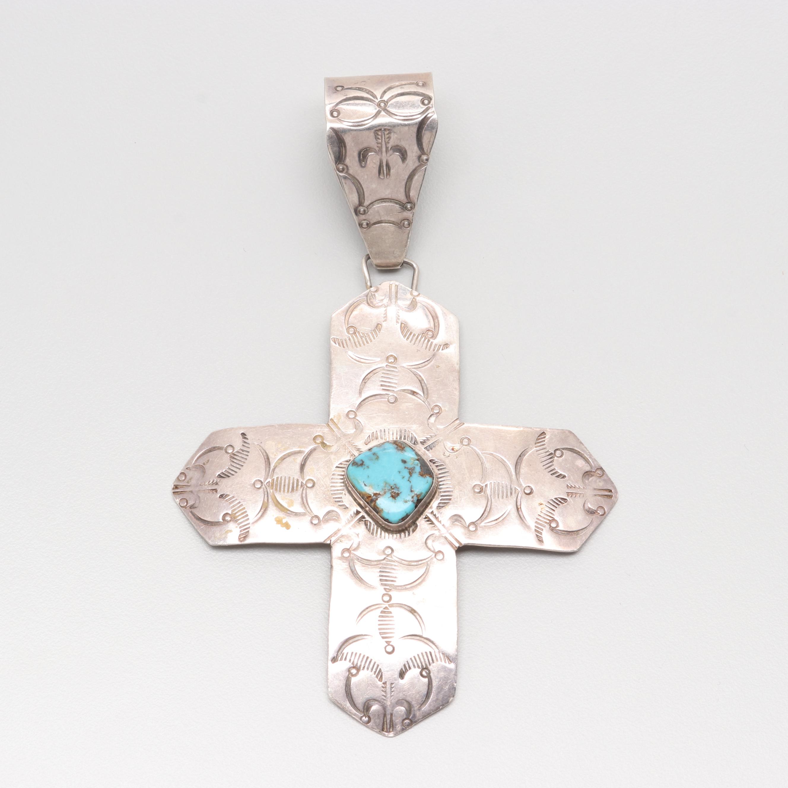 Joan Slifka Sterling Silver Turquoise Cross Pendant