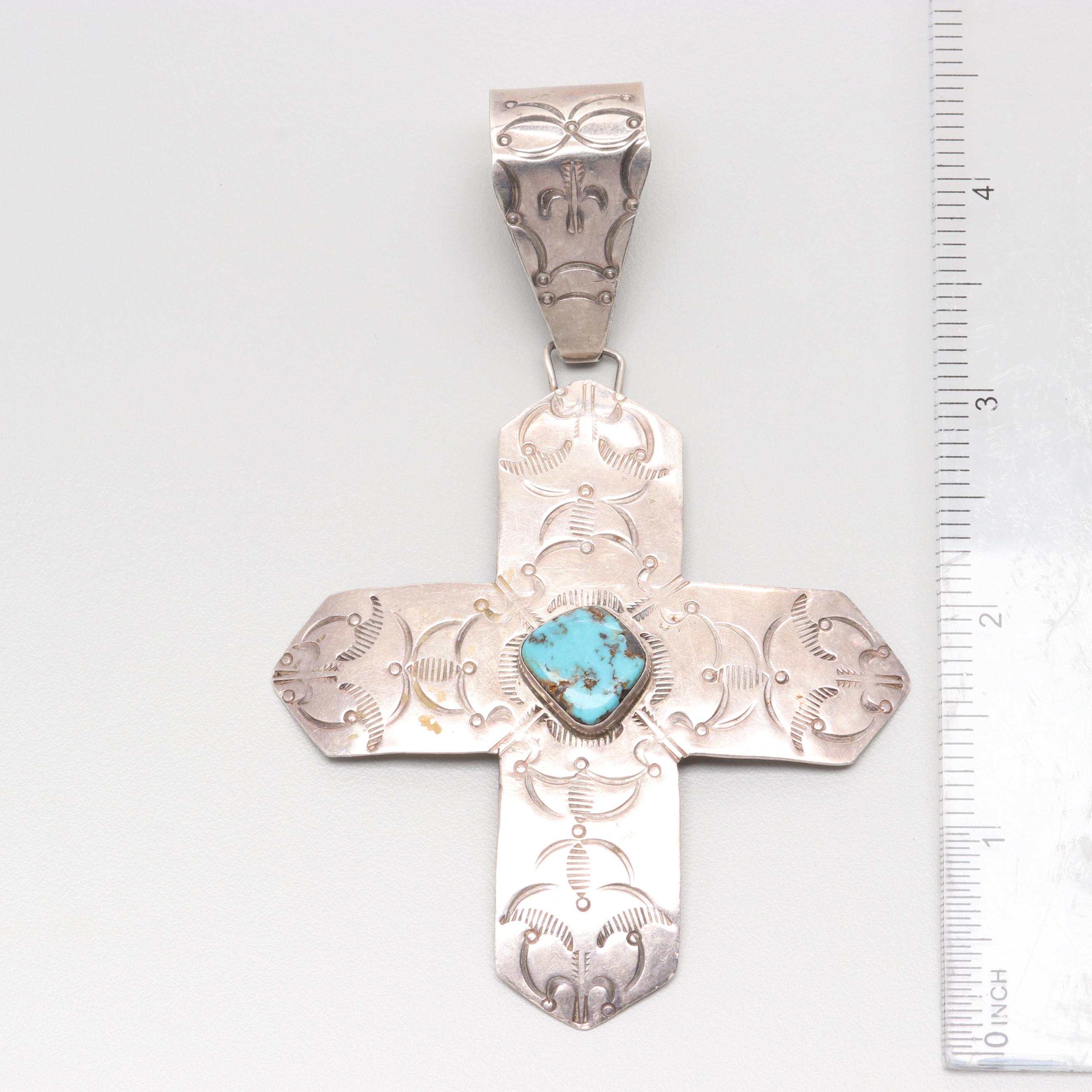 Joan Slifka Sterling Silver Turquoise Cross Pendant