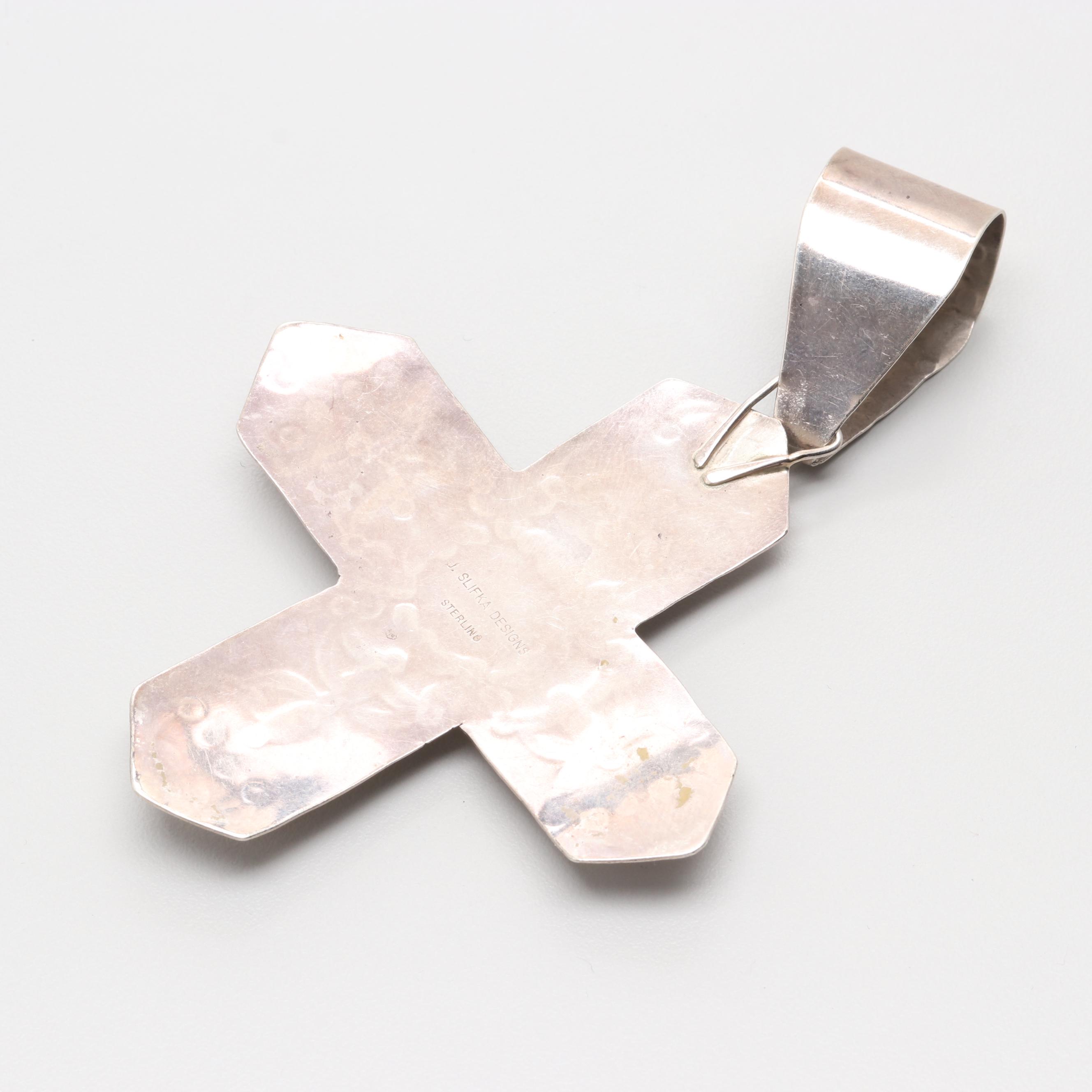 Joan Slifka Sterling Silver Turquoise Cross Pendant