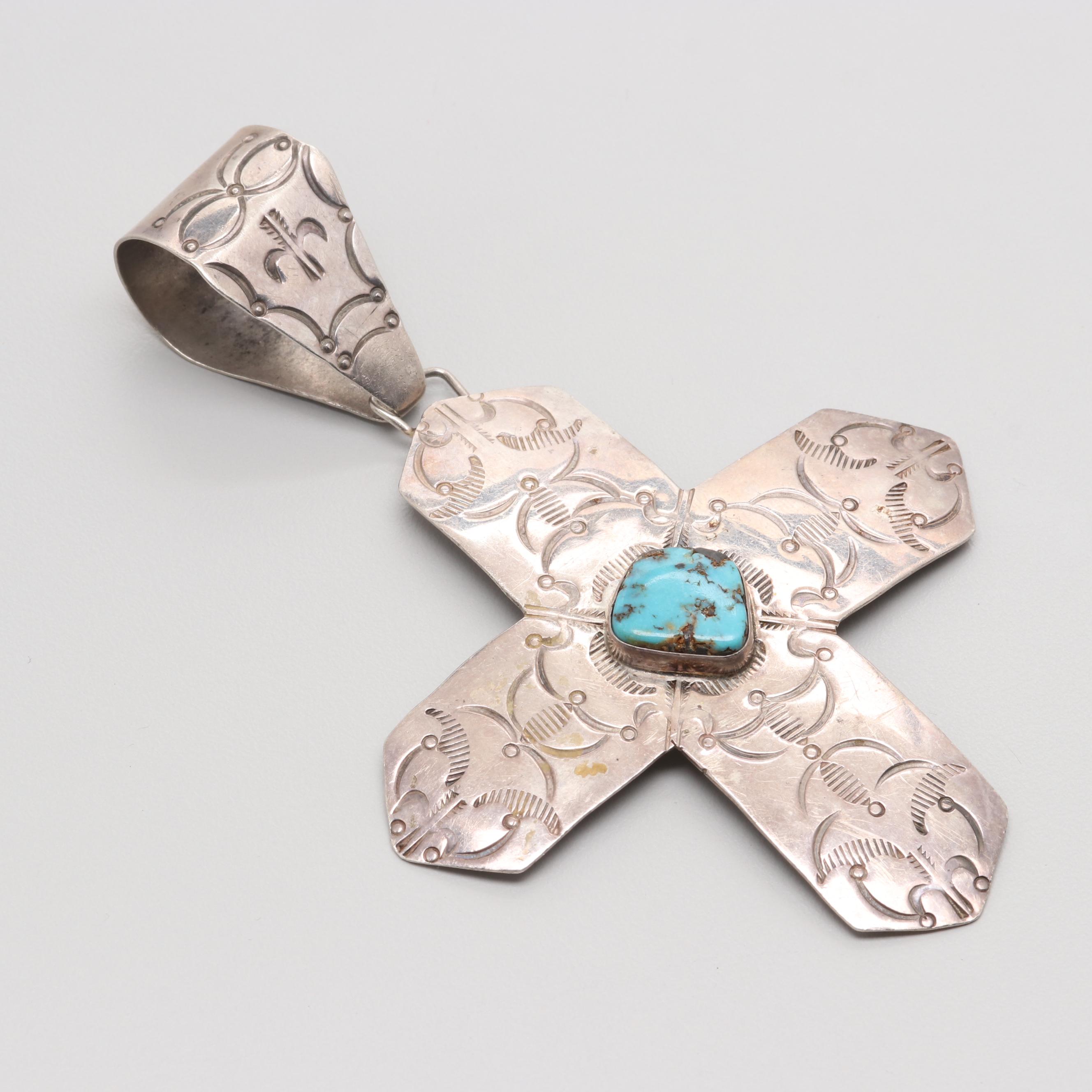 Joan Slifka Sterling Silver Turquoise Cross Pendant