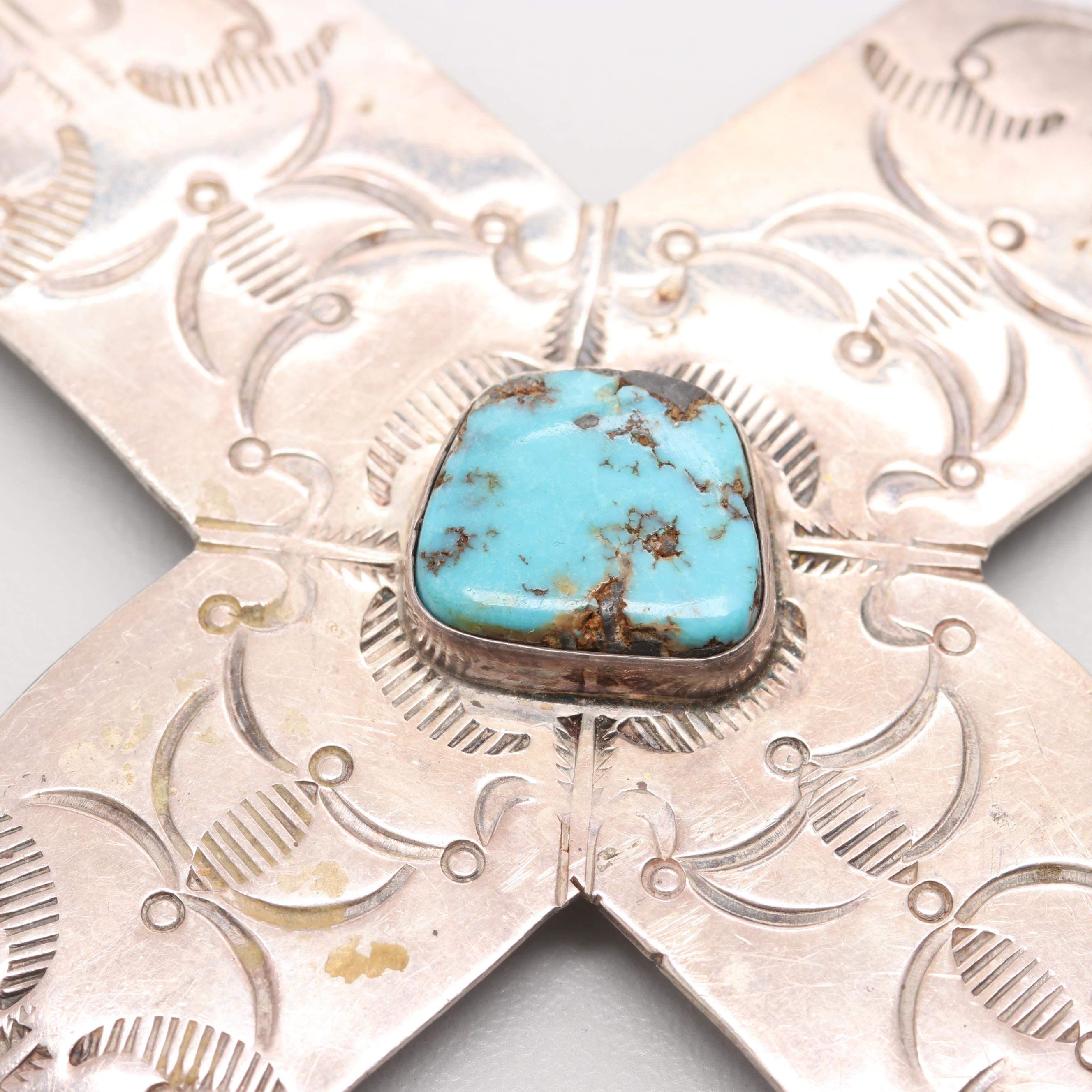 Joan Slifka Sterling Silver Turquoise Cross Pendant