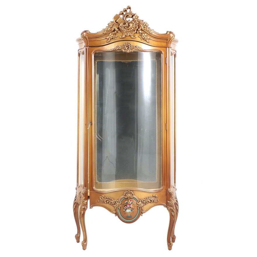 Louis XV Style Painted Wood Illuminated Curio Cabinet, Early/Mid 20th Century