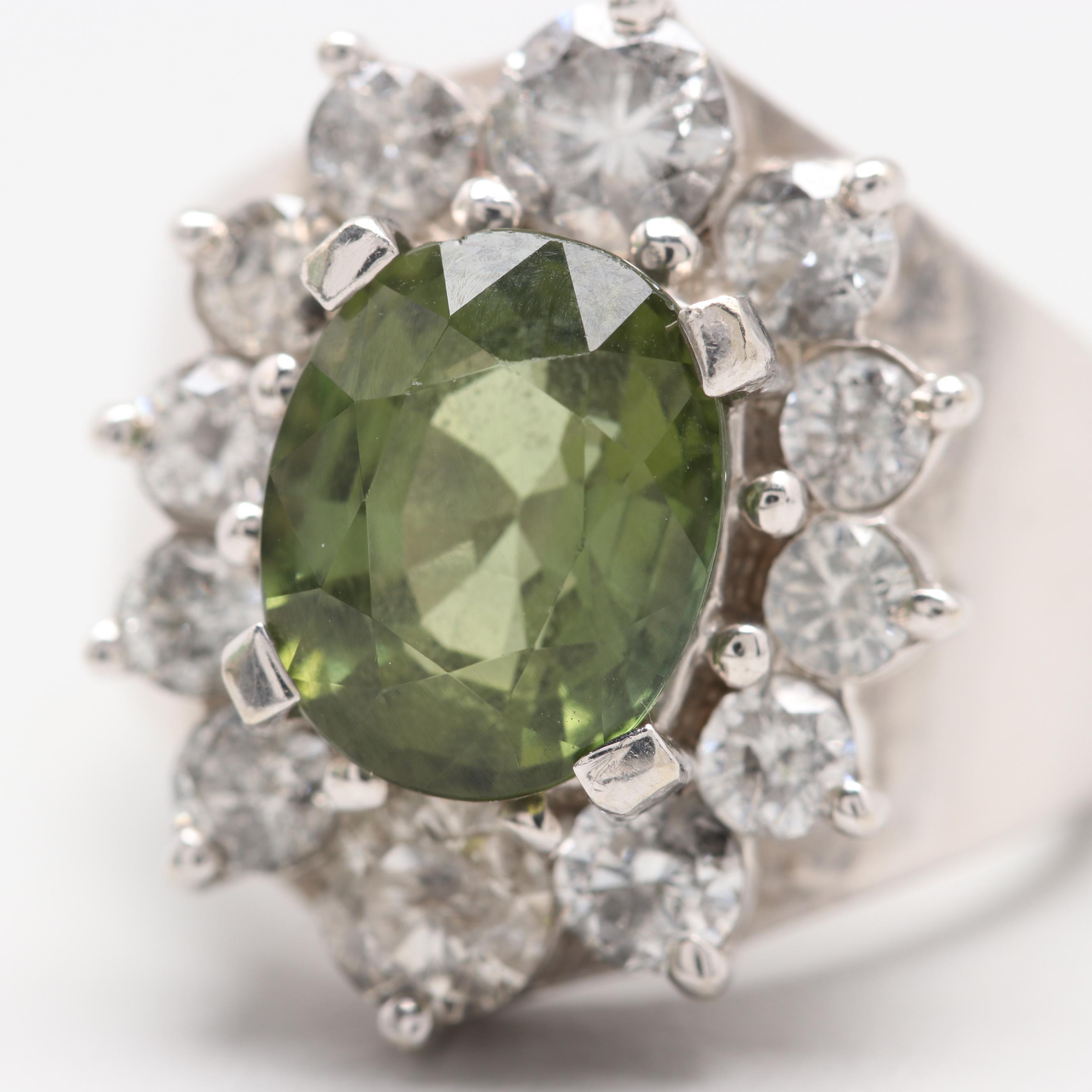 14K White Gold Tourmaline and 1.66 CTW Diamond Ring