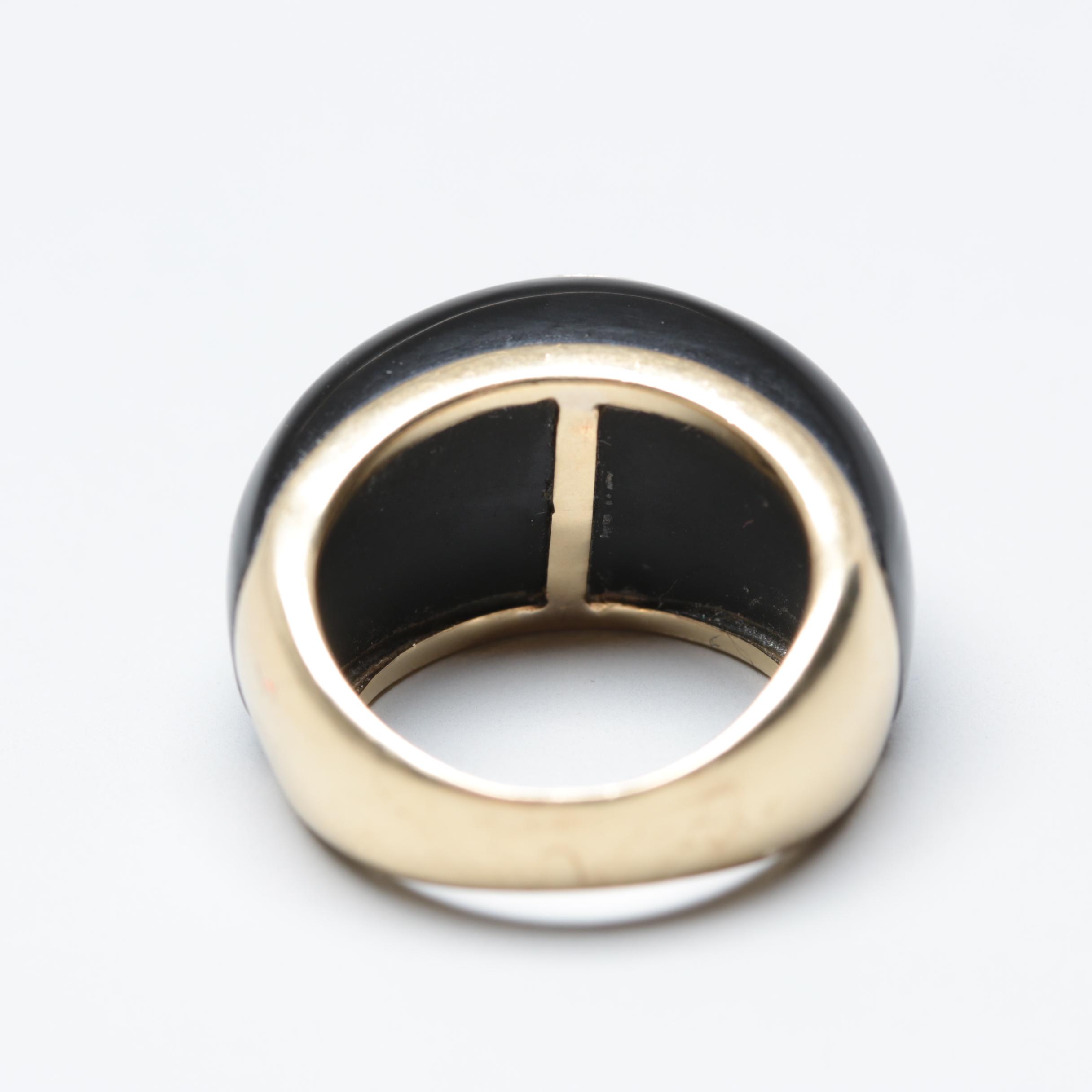 14K Yellow Gold Amethyst and Black Onyx Ring