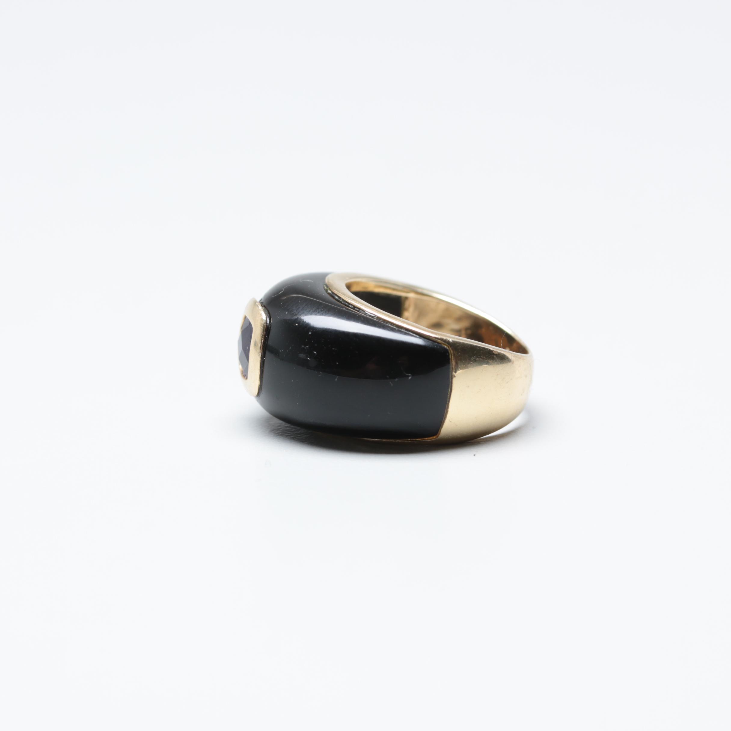 14K Yellow Gold Amethyst and Black Onyx Ring