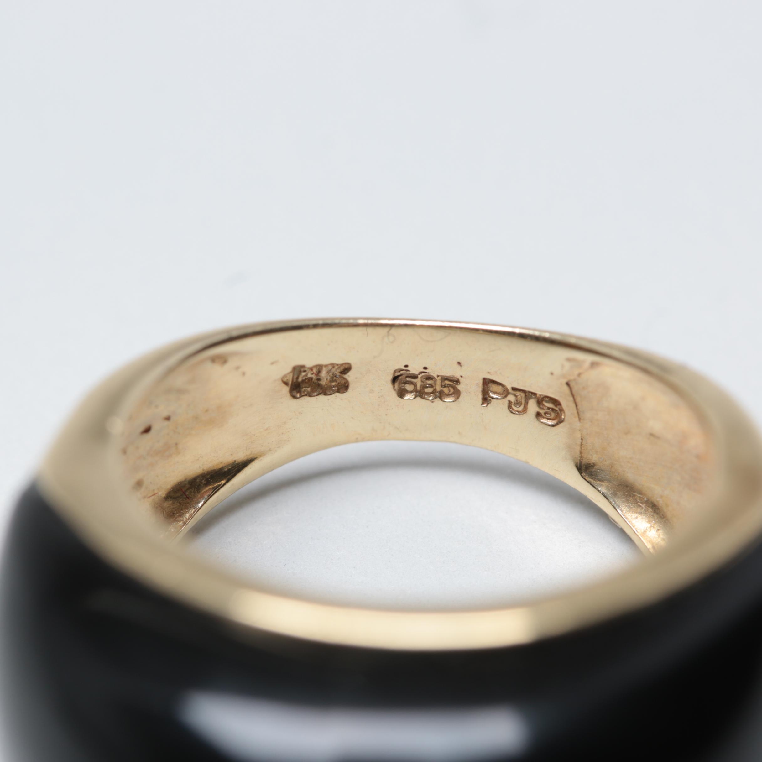 14K Yellow Gold Amethyst and Black Onyx Ring