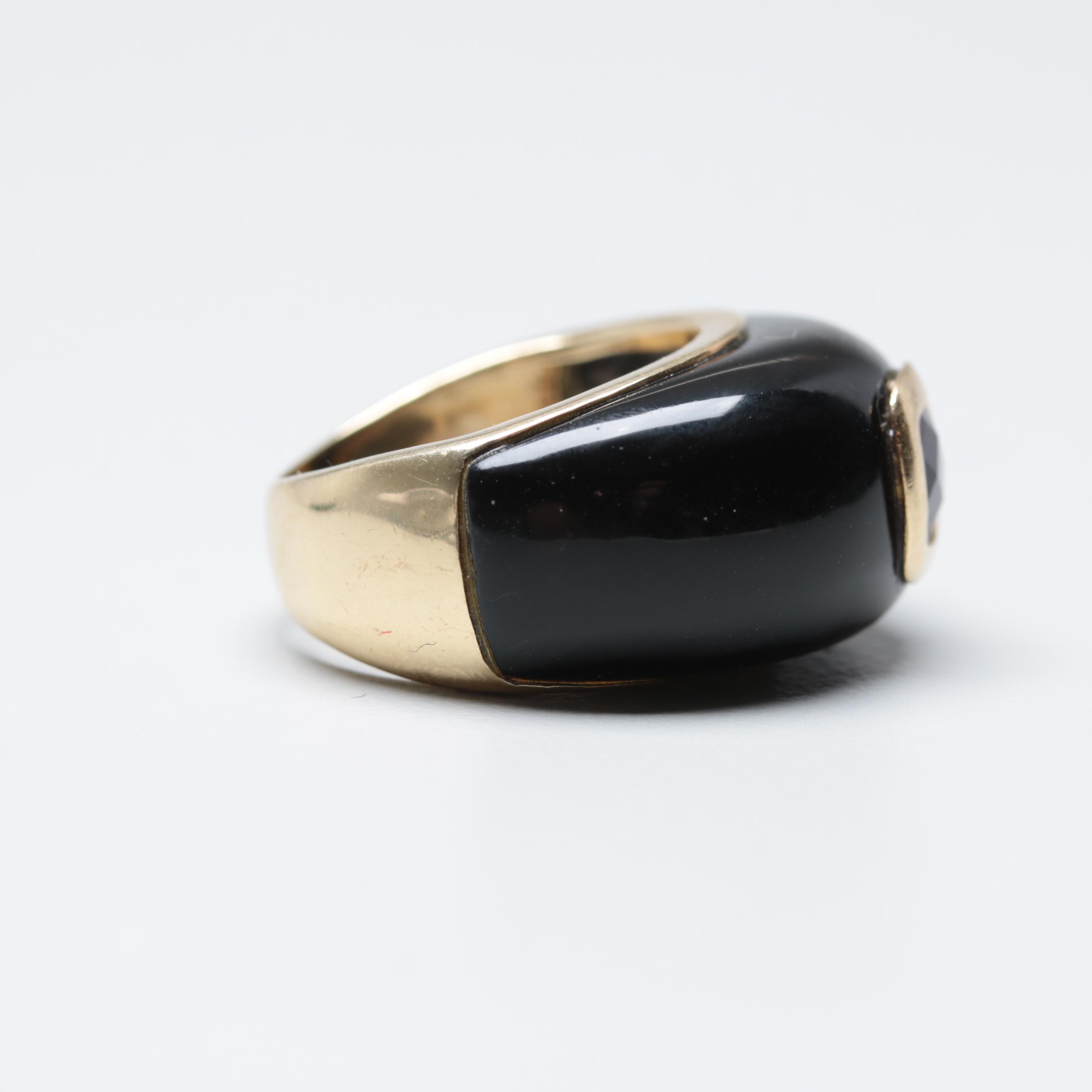 14K Yellow Gold Amethyst and Black Onyx Ring