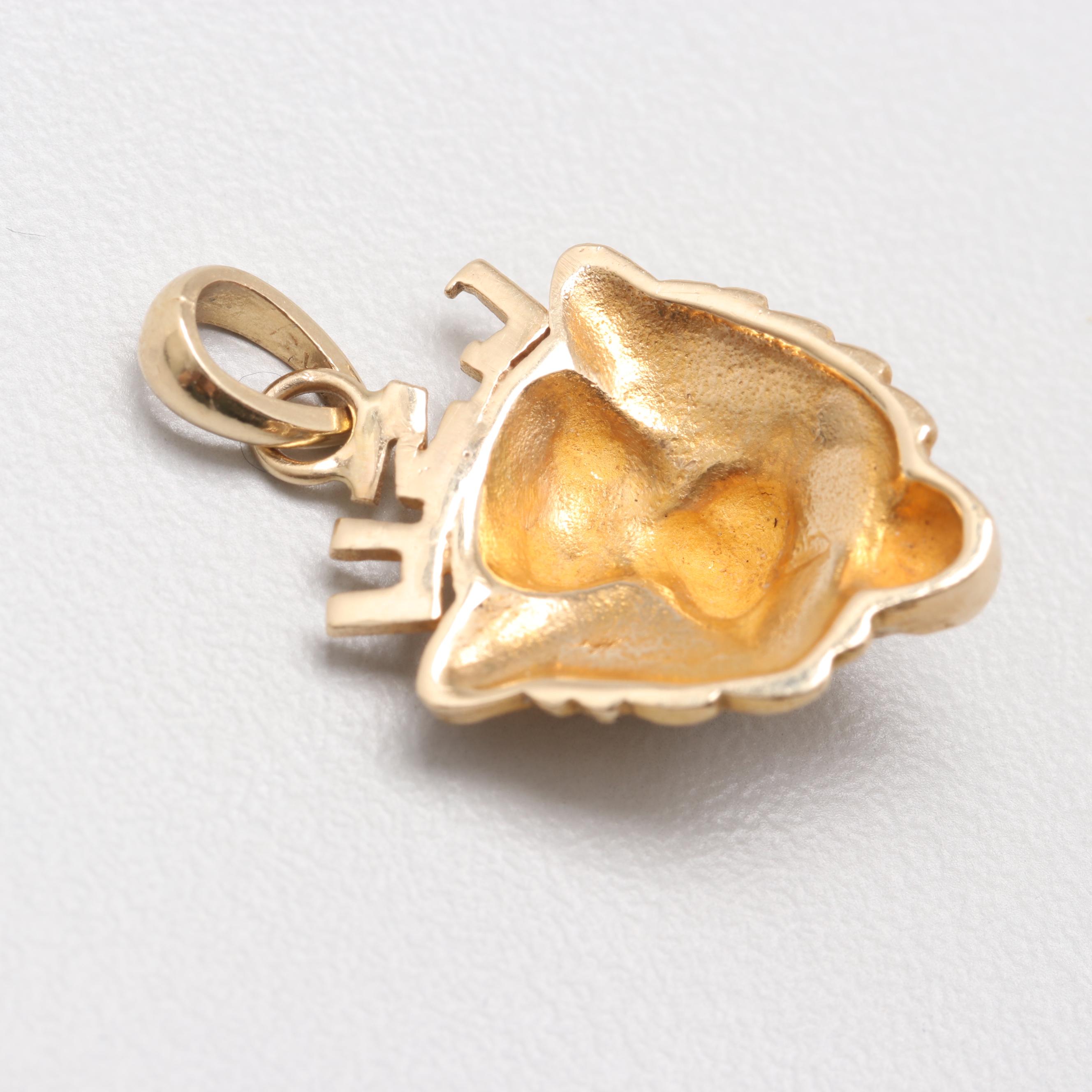 14K Yellow Gold Amethyst LSU Lion Pendant