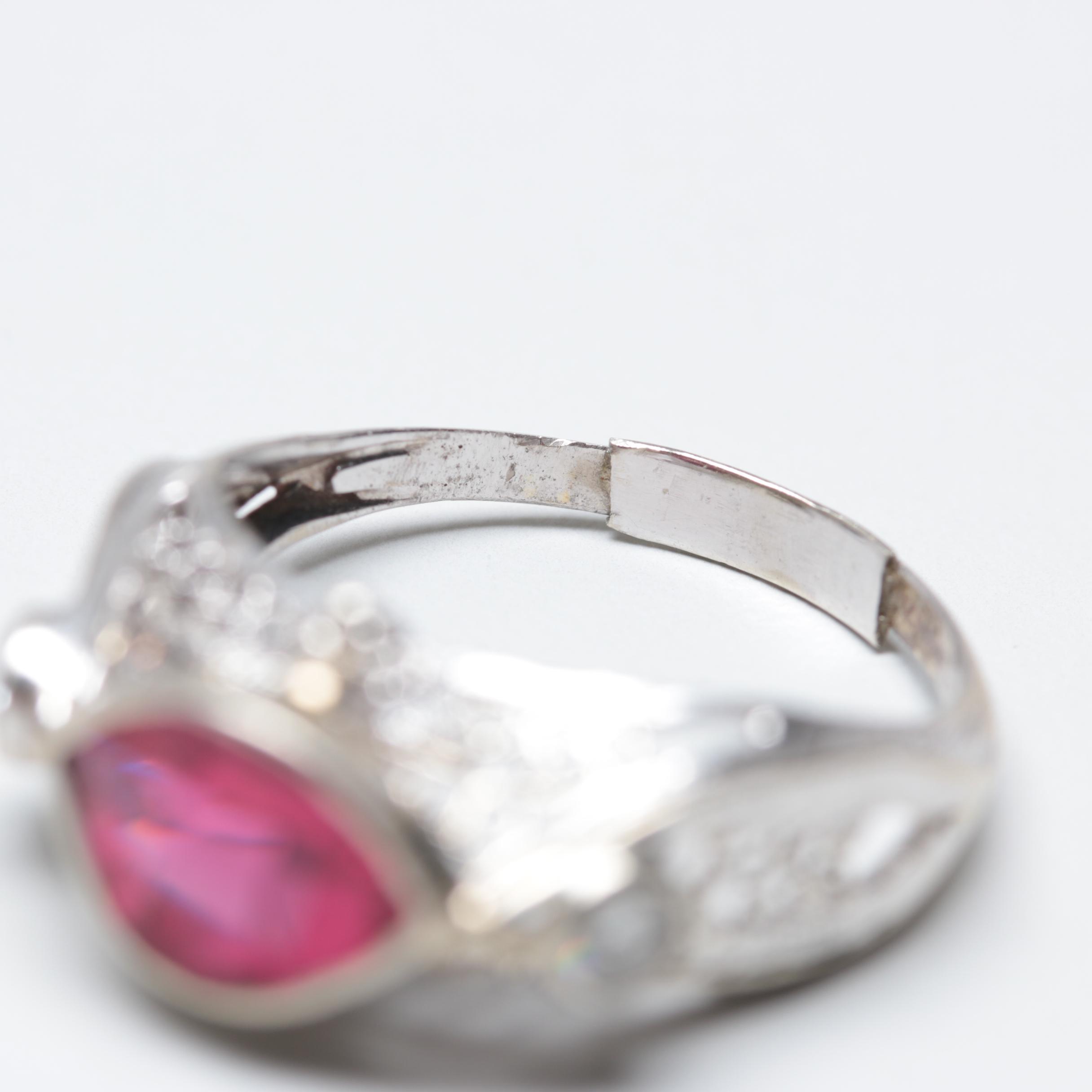 14K White Gold Synthetic Ruby and Diamond Ring