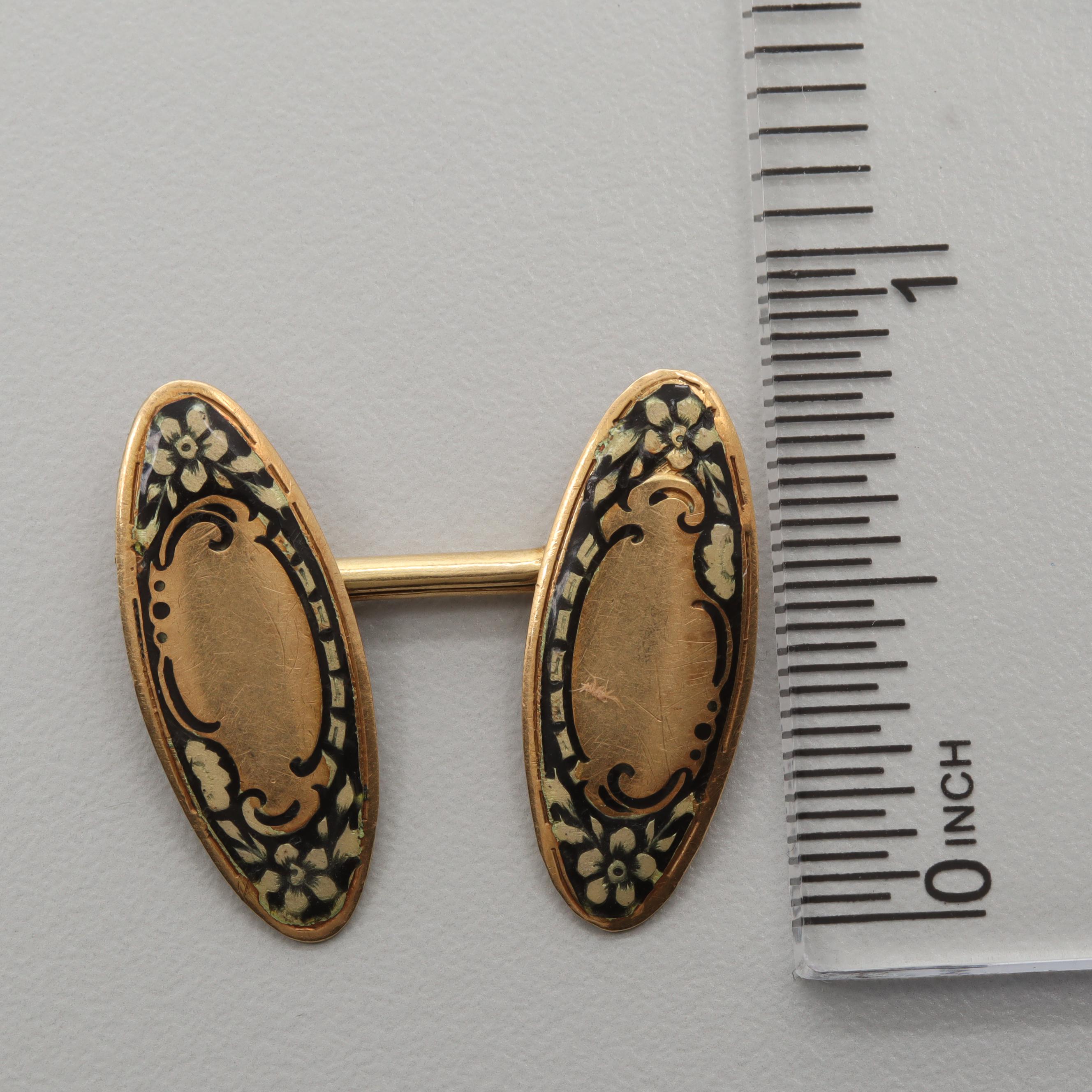 Art Nouveau 18K Yellow Gold Enamel Cufflinks