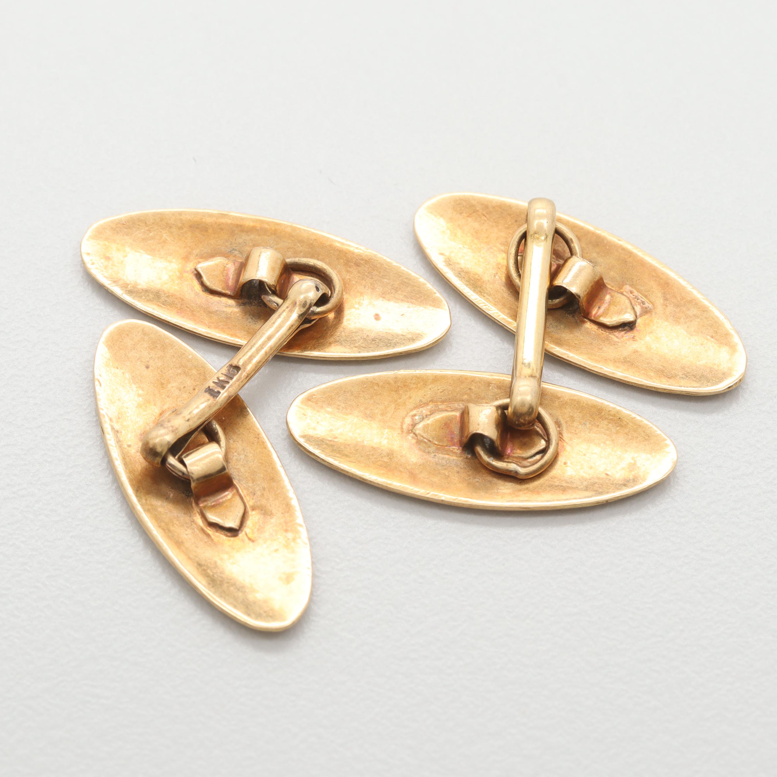 Art Nouveau 18K Yellow Gold Enamel Cufflinks