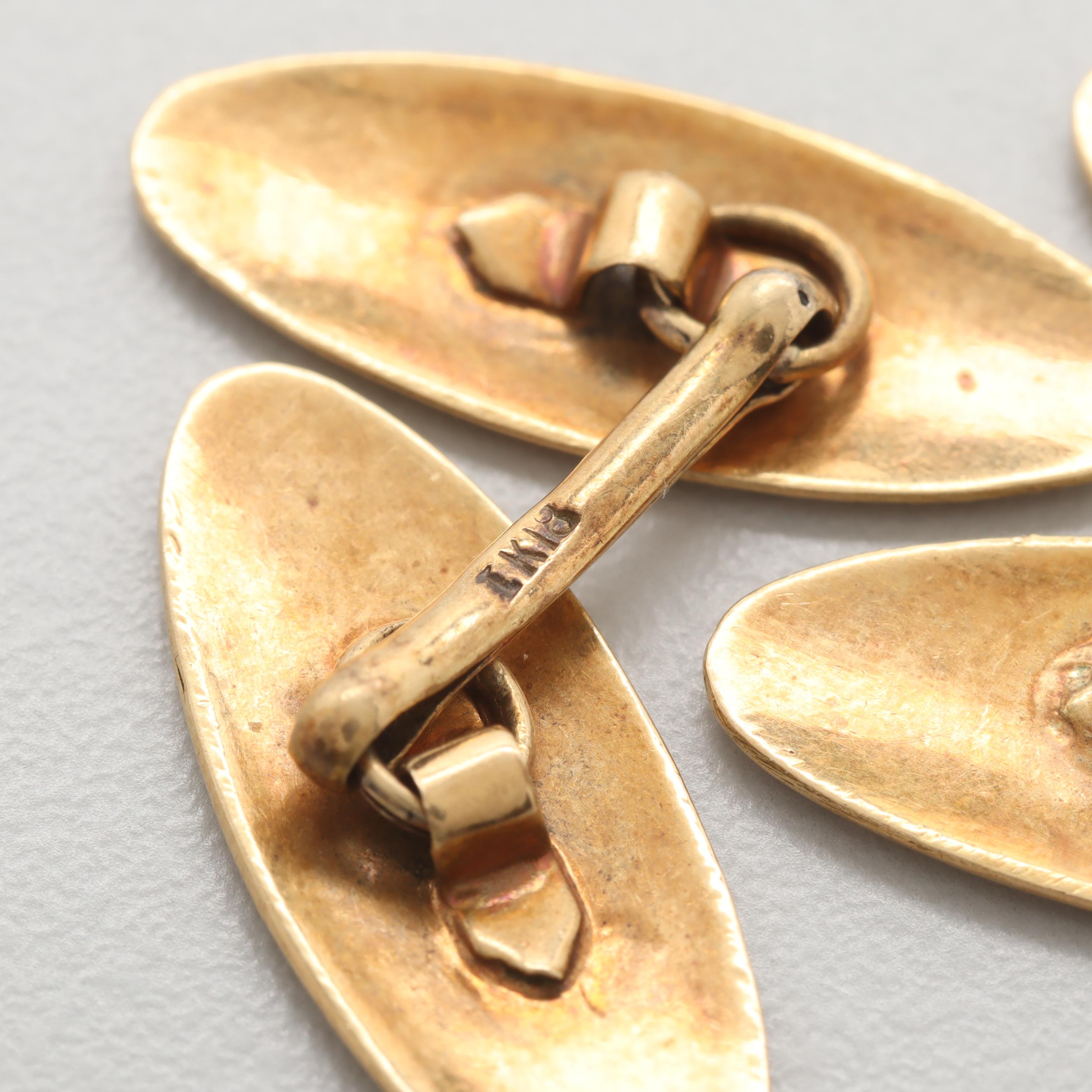 Art Nouveau 18K Yellow Gold Enamel Cufflinks