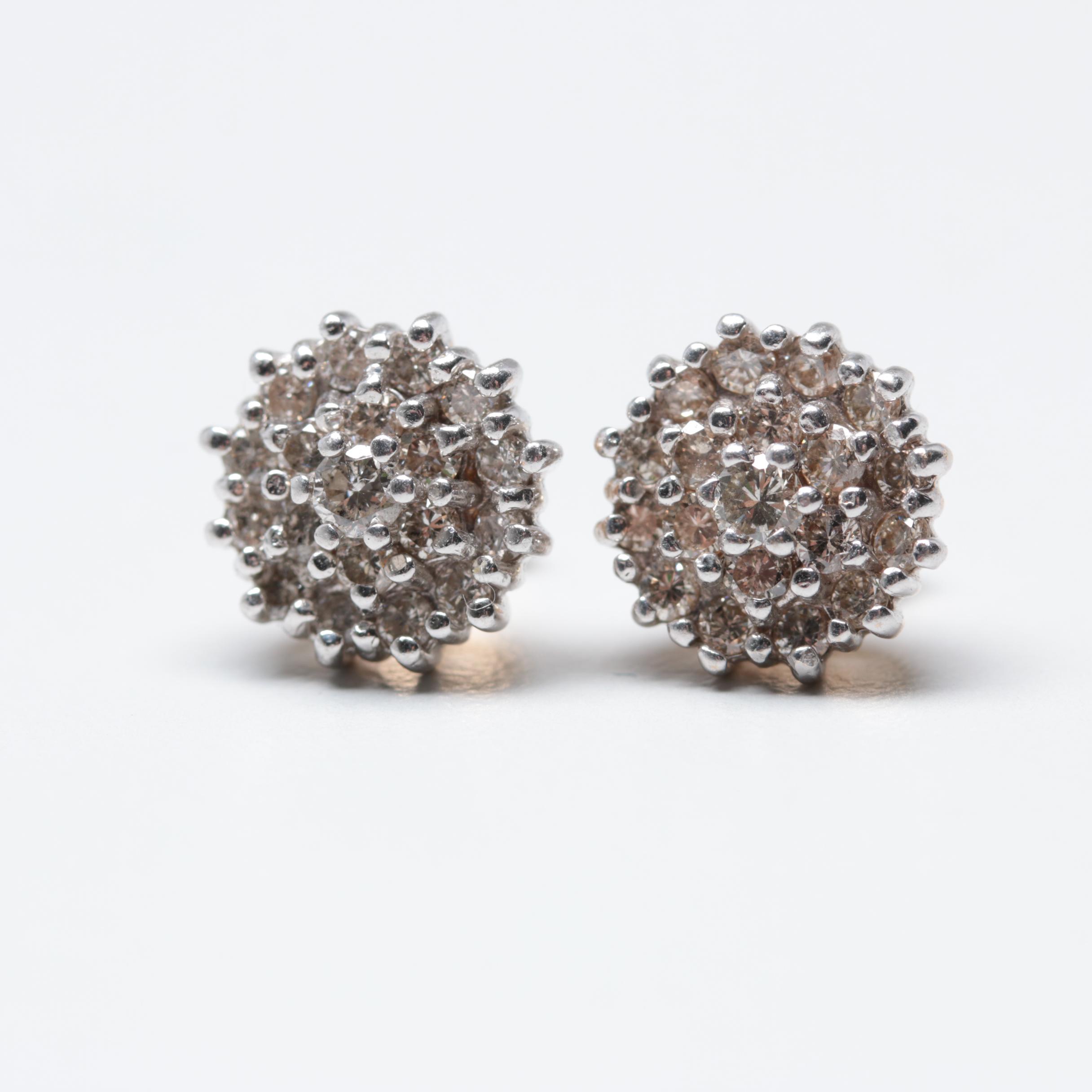 14K Yellow Gold Diamond Cluster Earrings