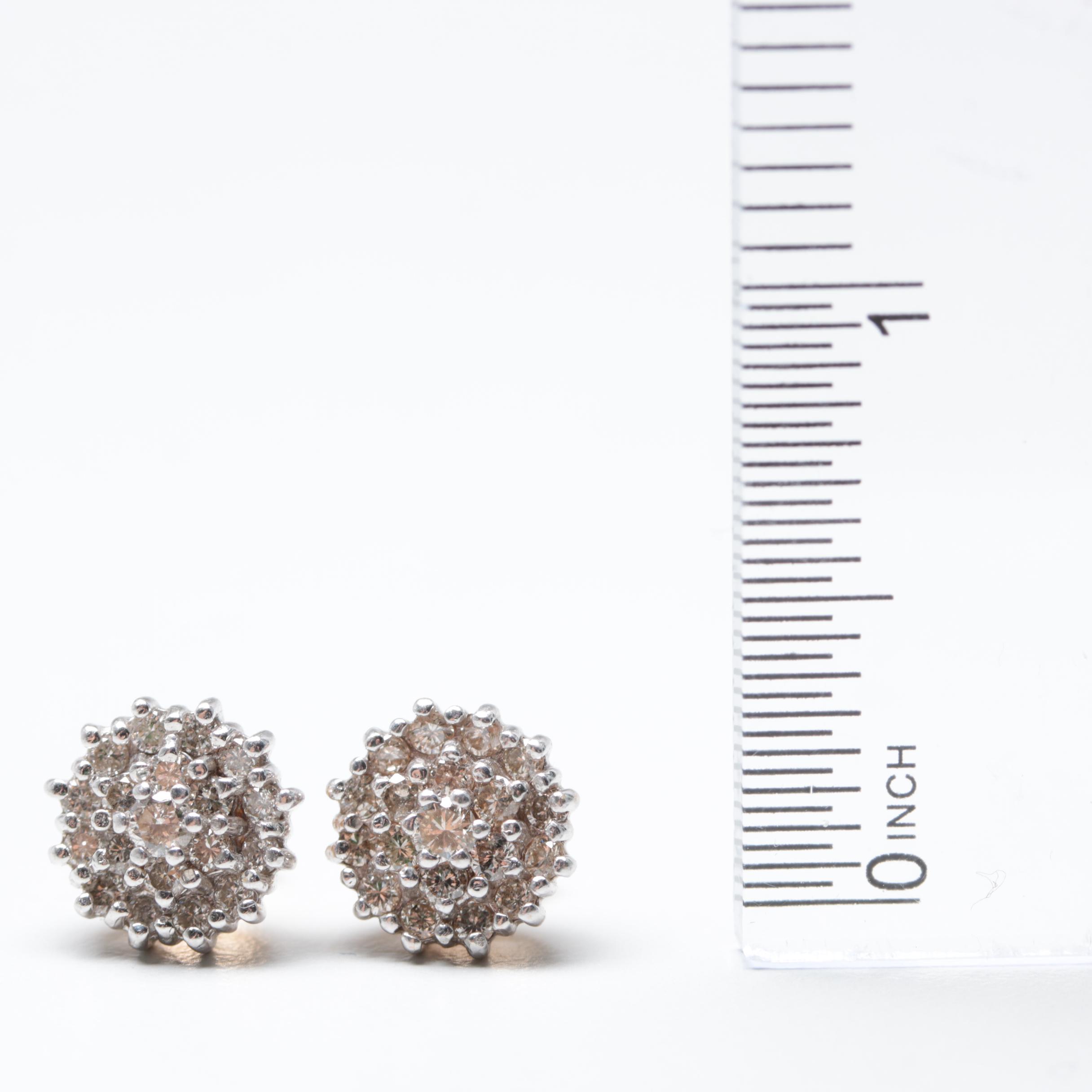 14K Yellow Gold Diamond Cluster Earrings