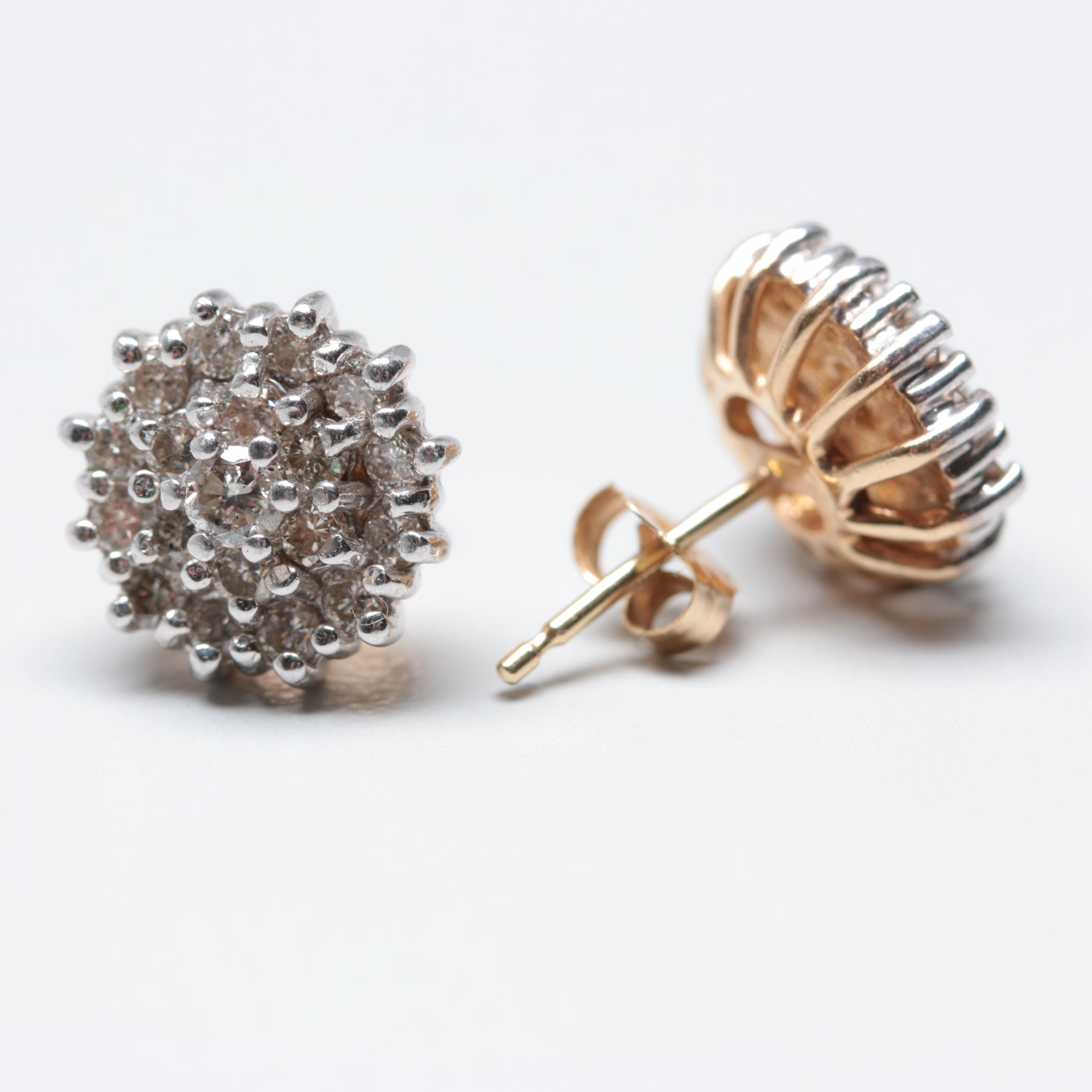 14K Yellow Gold Diamond Cluster Earrings