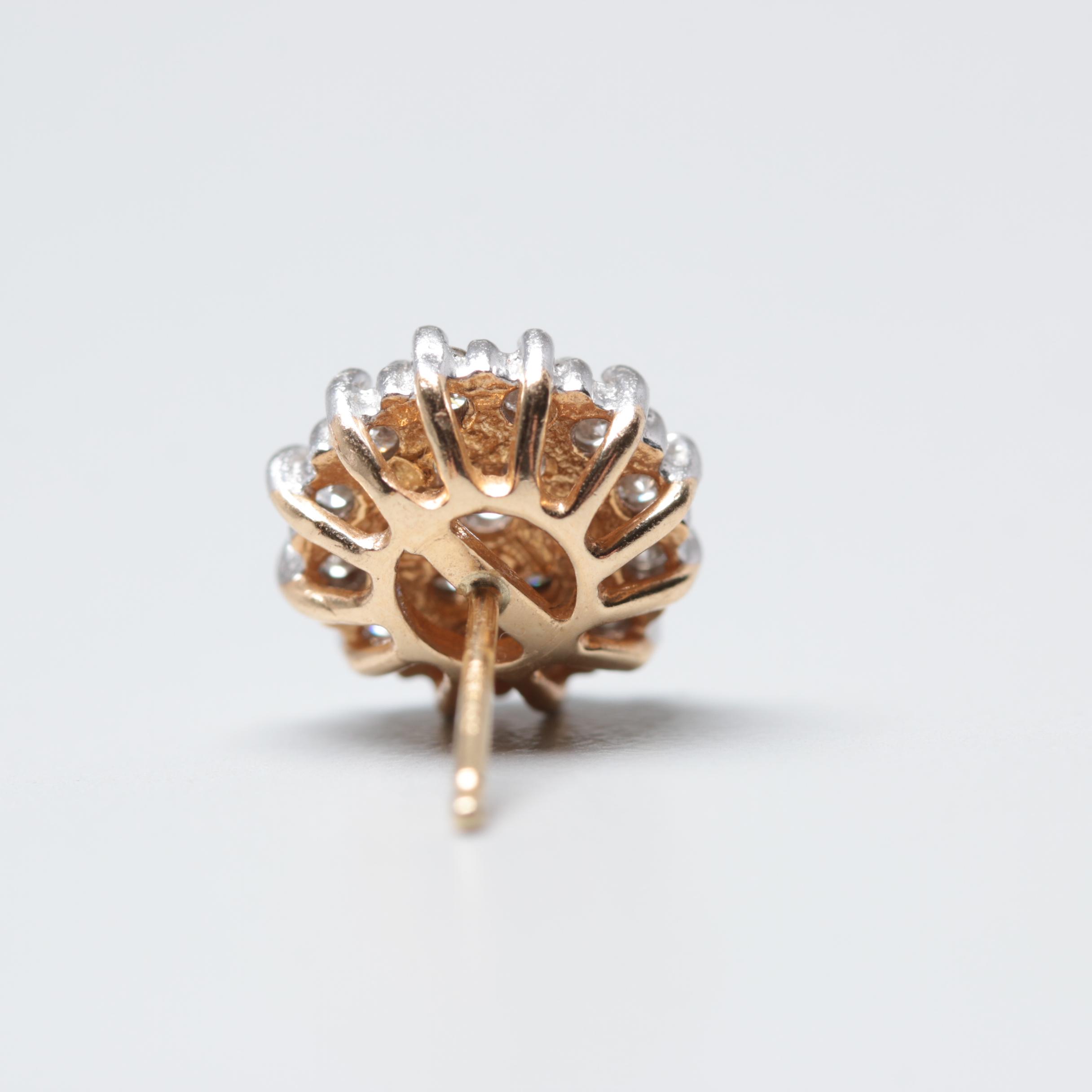 14K Yellow Gold Diamond Cluster Earrings
