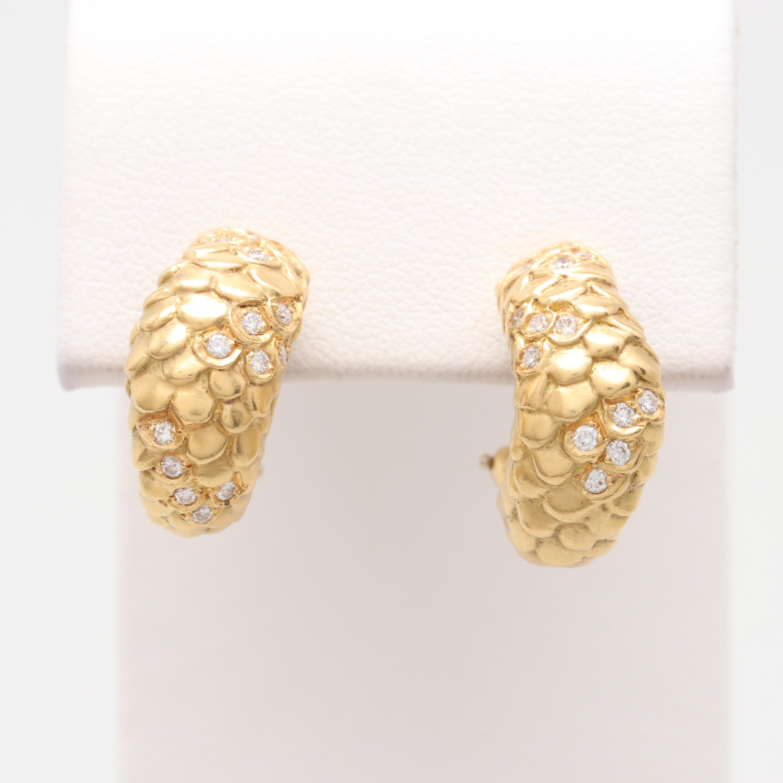 18K Yellow Gold Scale Diamond Earrings