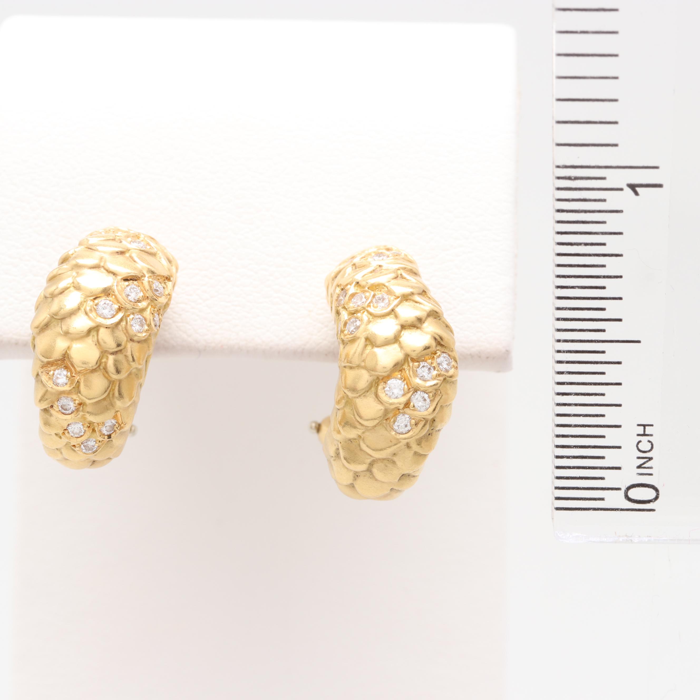 18K Yellow Gold Scale Diamond Earrings