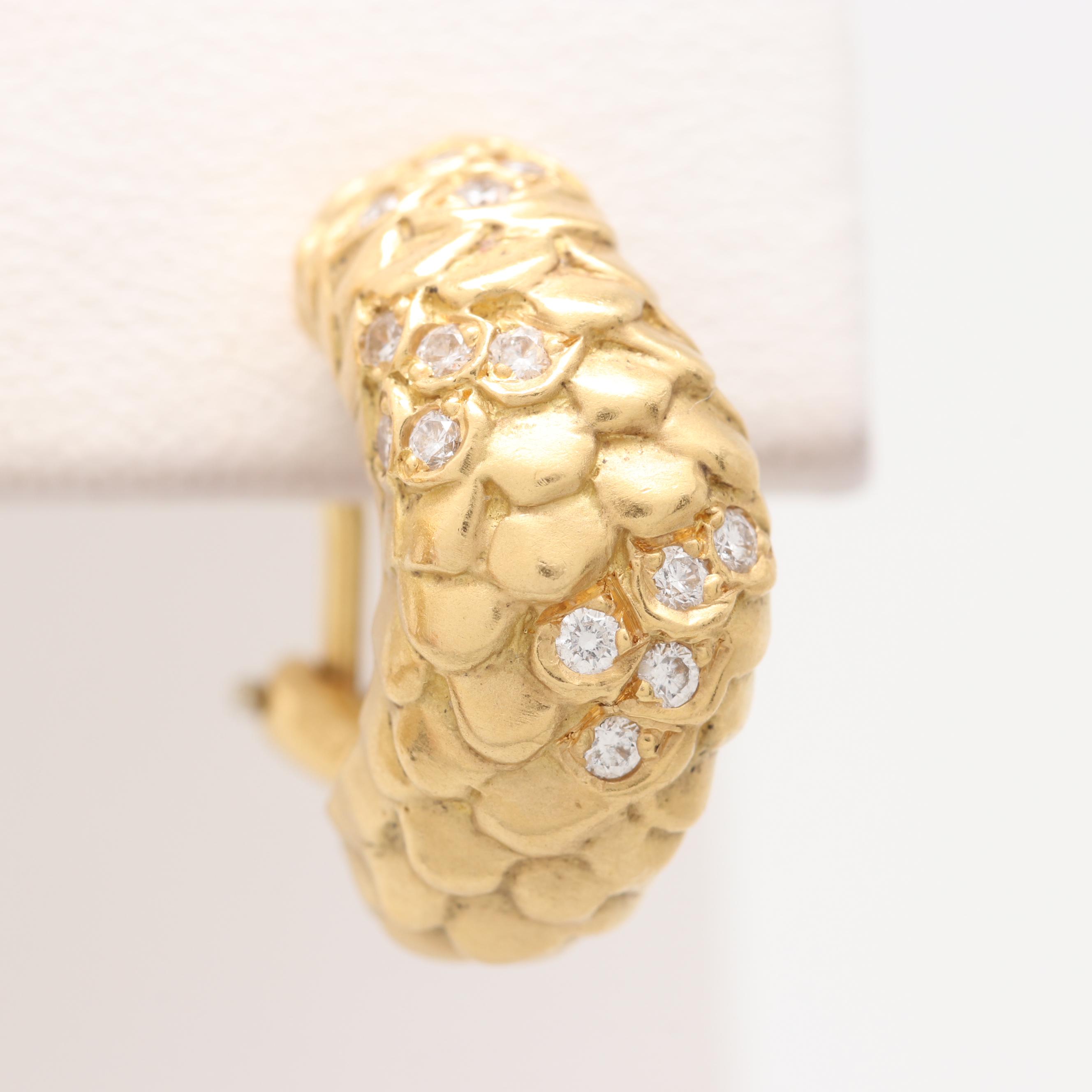 18K Yellow Gold Scale Diamond Earrings
