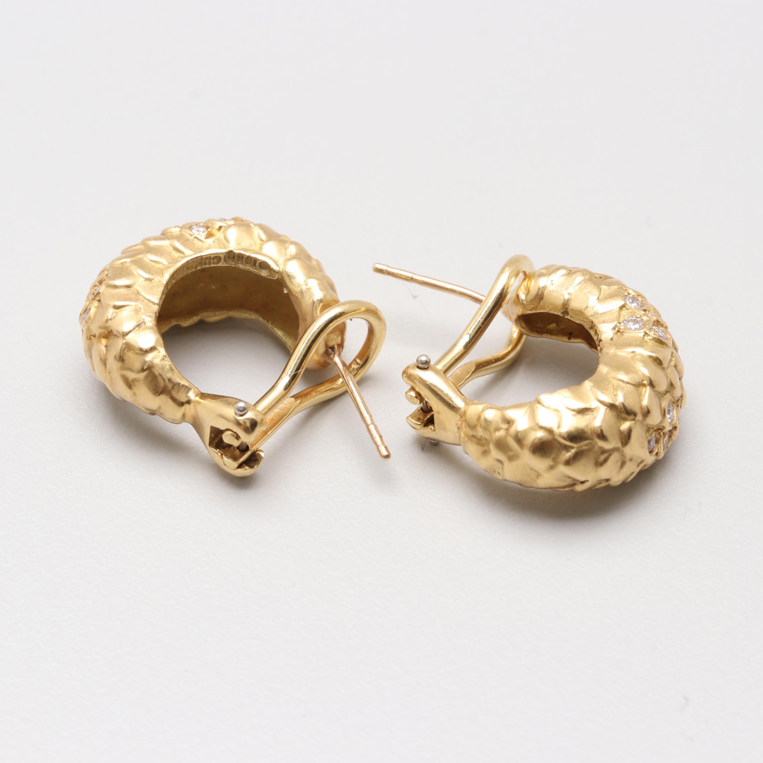 18K Yellow Gold Scale Diamond Earrings
