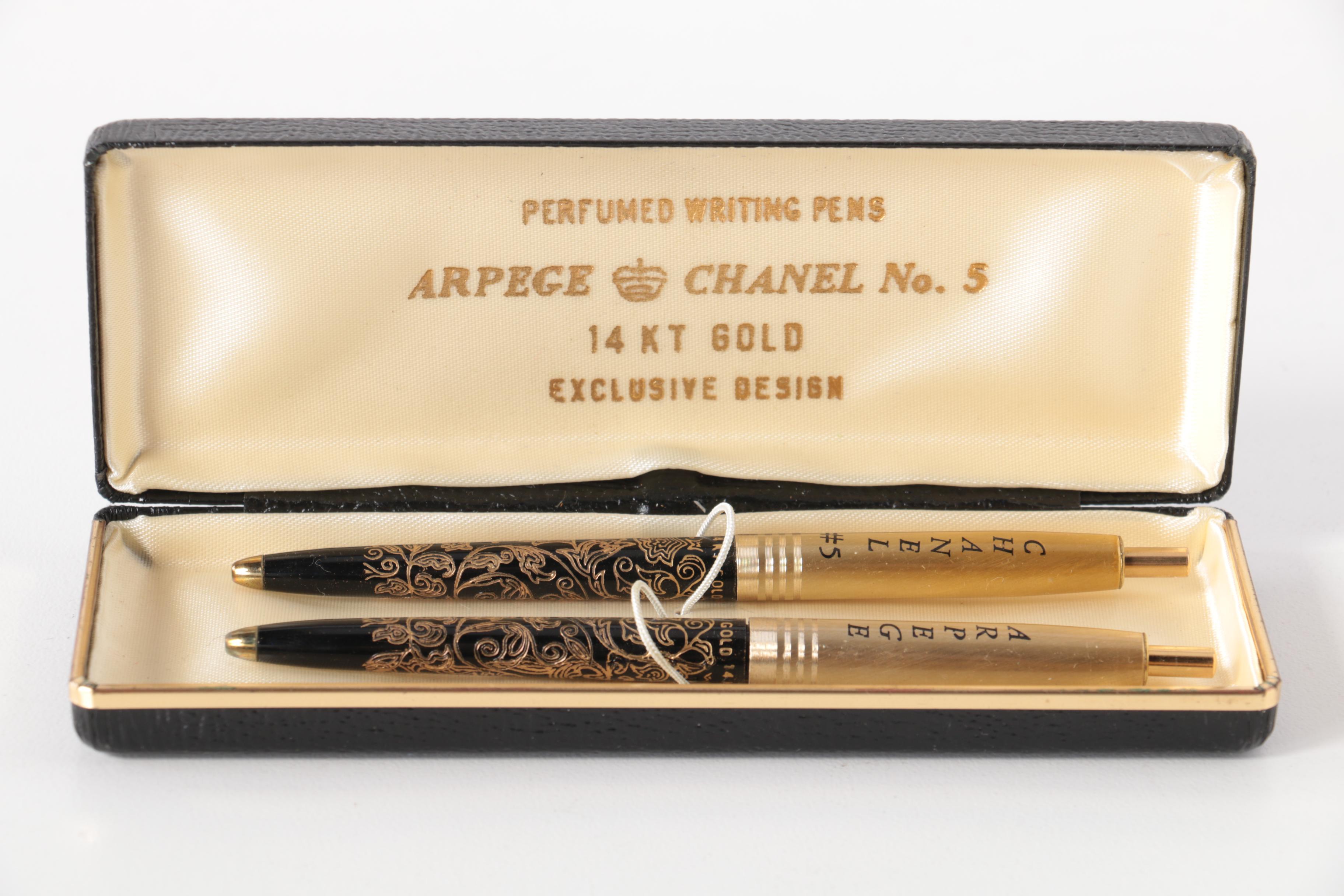 Arpege and Chanel "No. 5" Perfumed Pen Set with 14K Gold