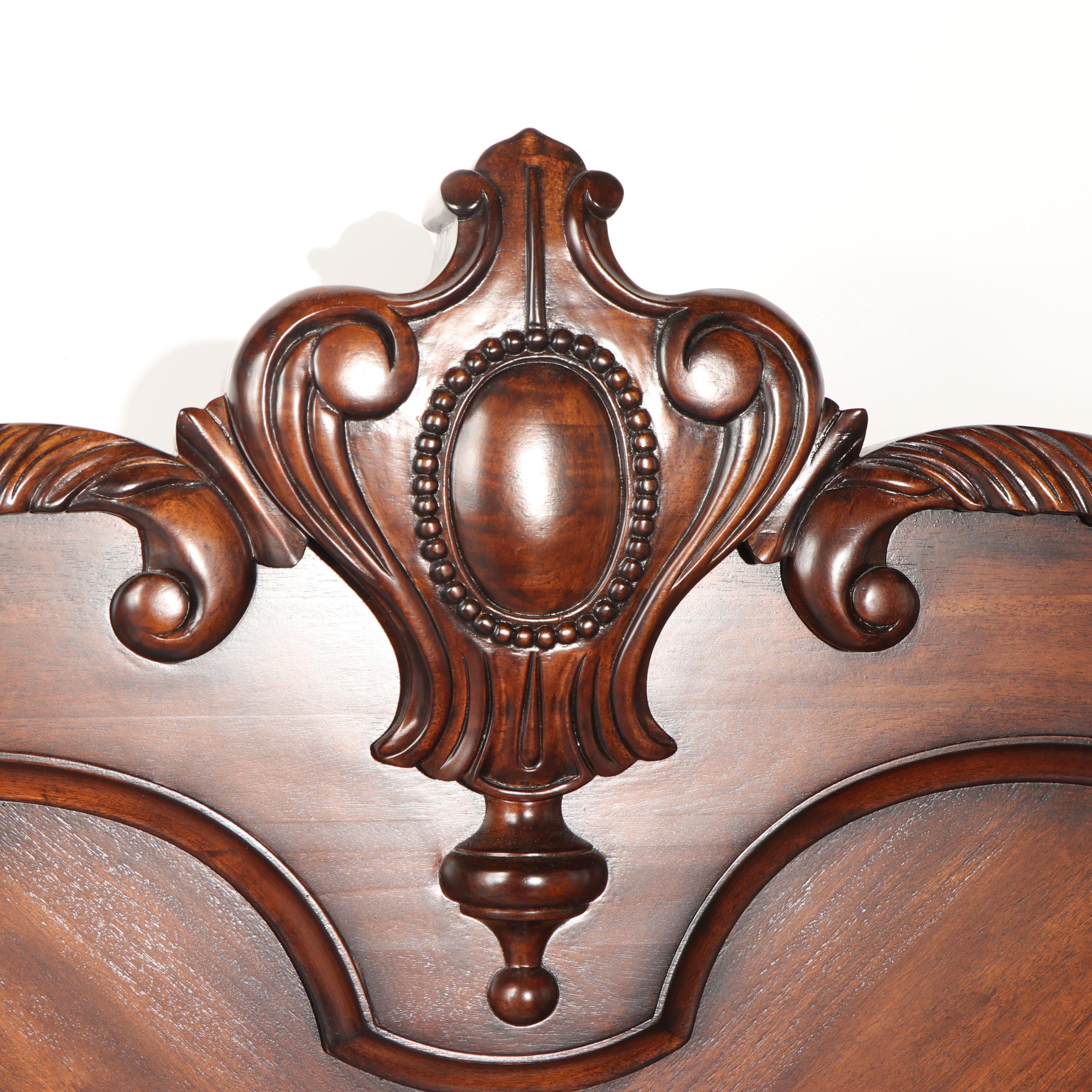 Renaissance Revival Style Mahogany King Size Bed Frame, 21st Century