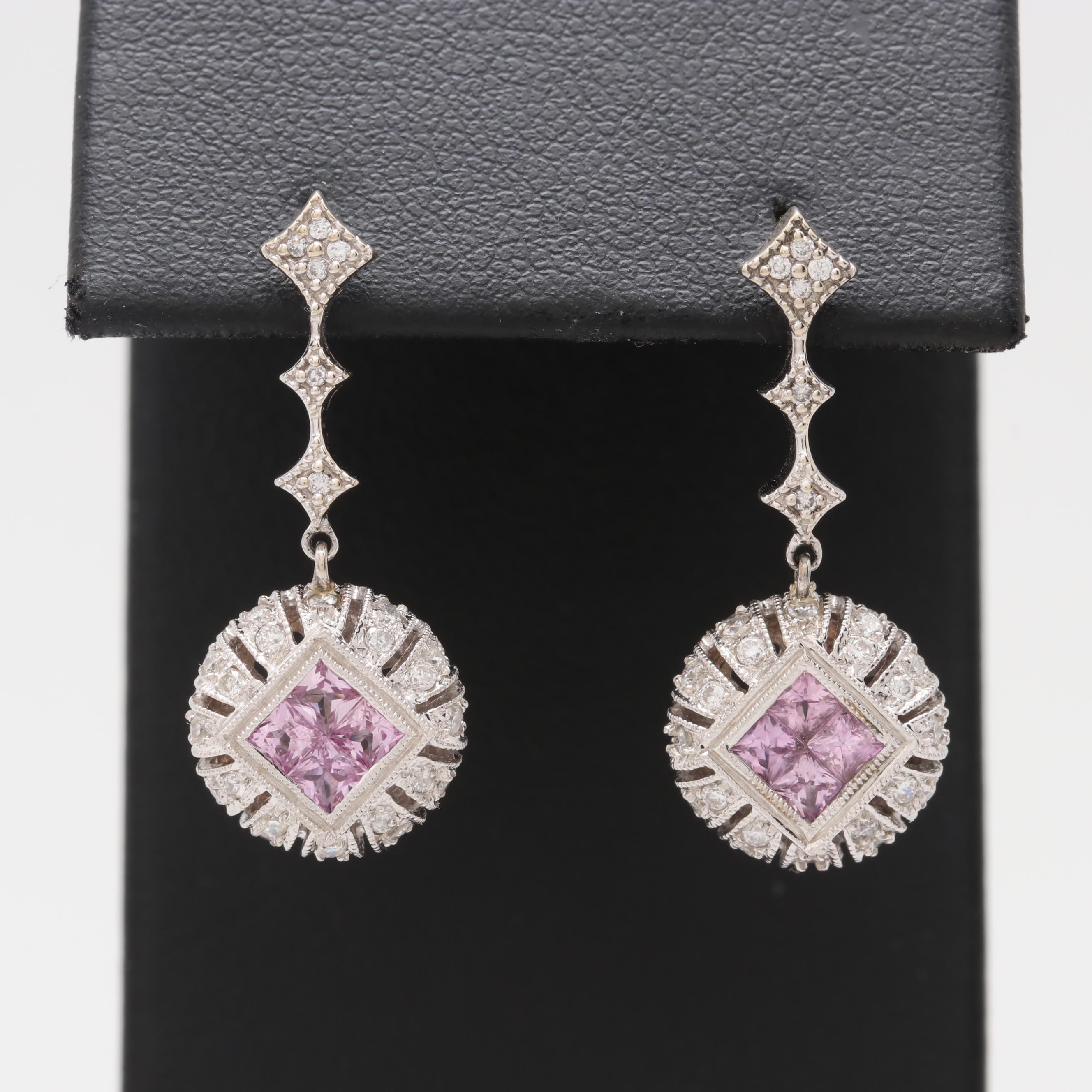 14K and 18K White Gold Diamond and Pink Sapphire Earrings
