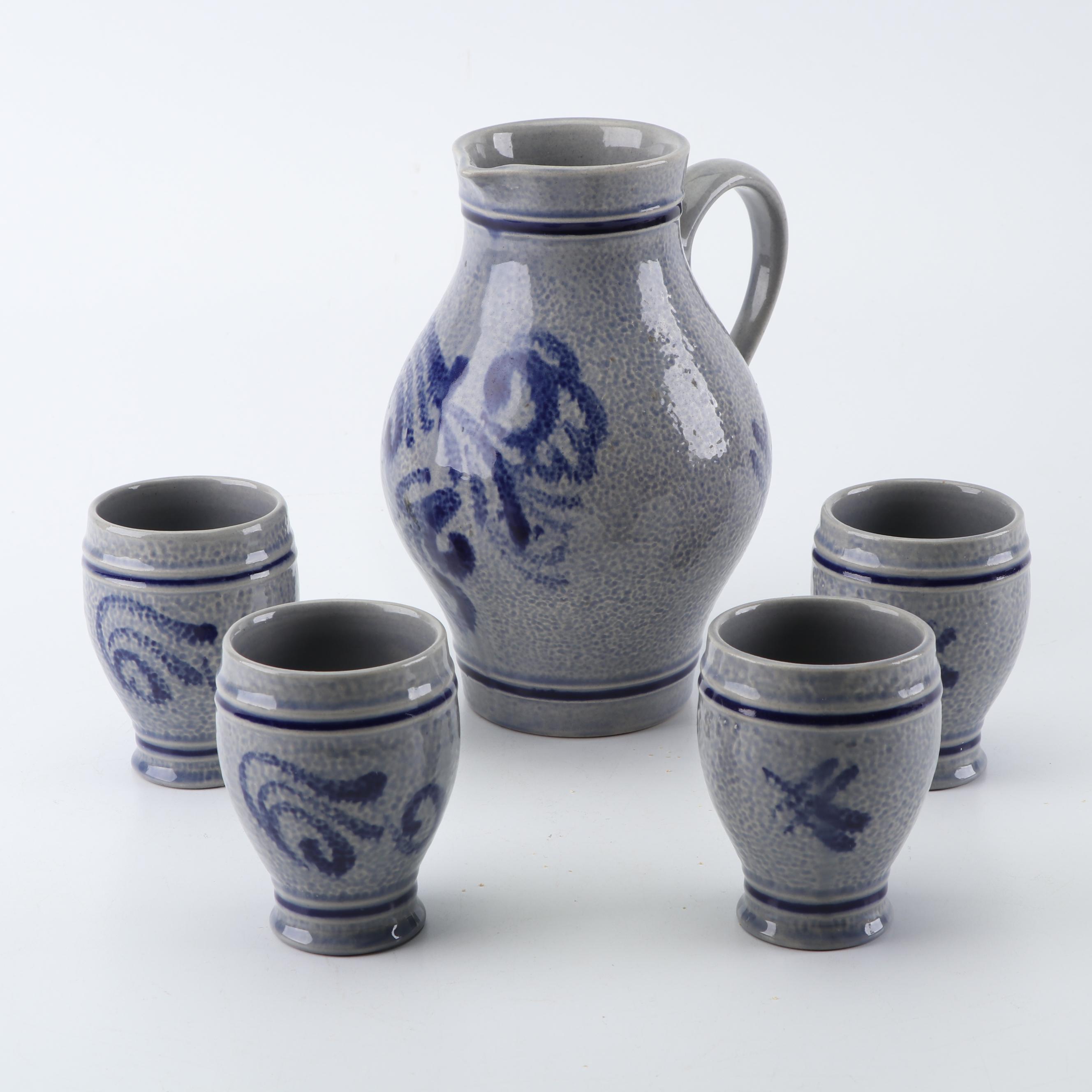 Marzi & Remy German Blue Salt Glazed Stoneware Pitcher Set