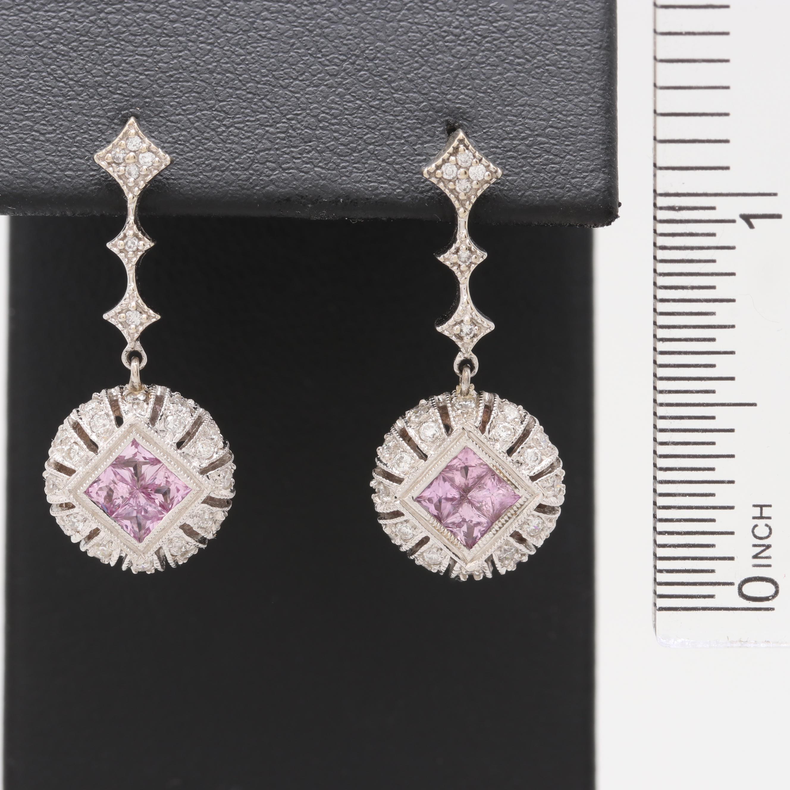 14K and 18K White Gold Diamond and Pink Sapphire Earrings