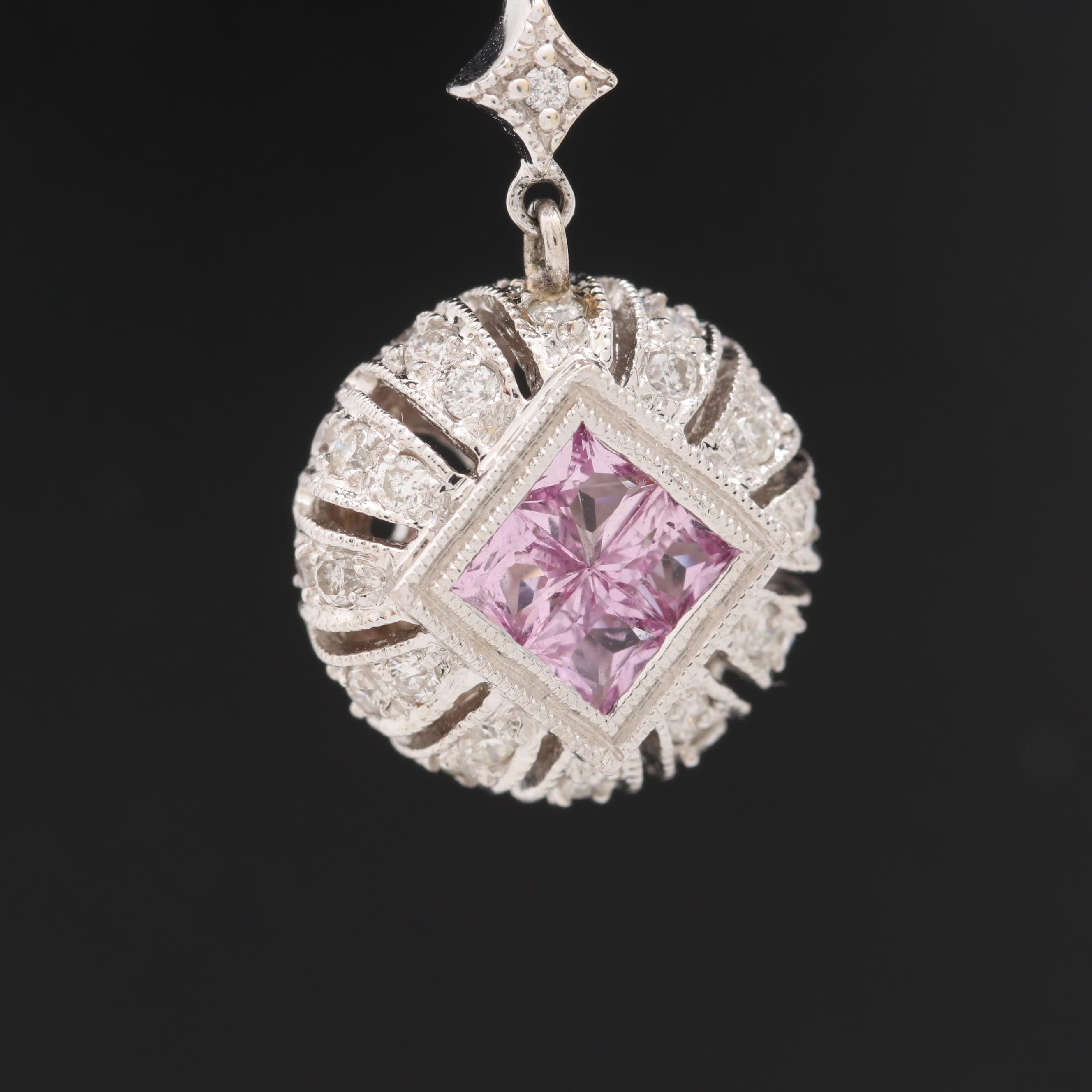 14K and 18K White Gold Diamond and Pink Sapphire Earrings