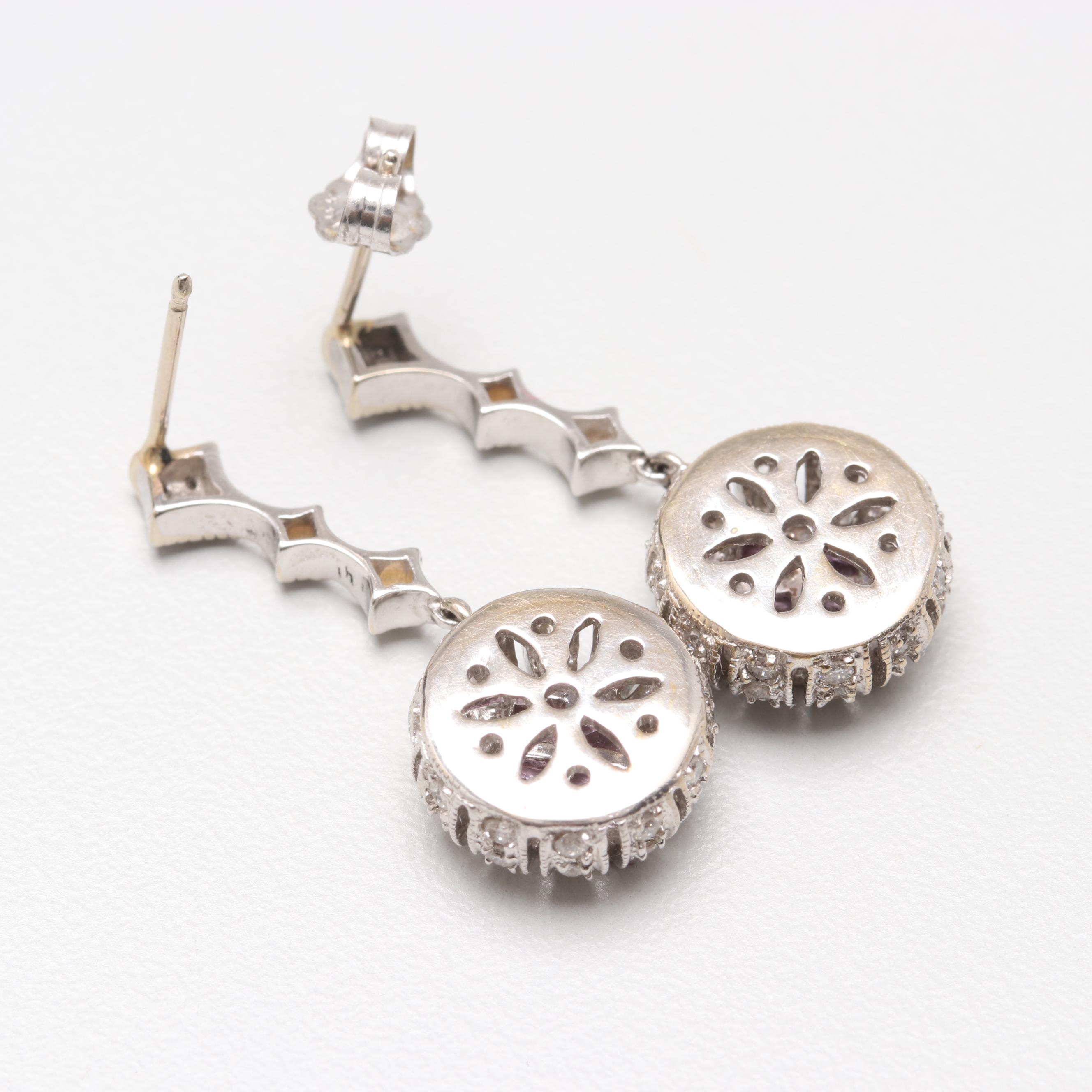 14K and 18K White Gold Diamond and Pink Sapphire Earrings