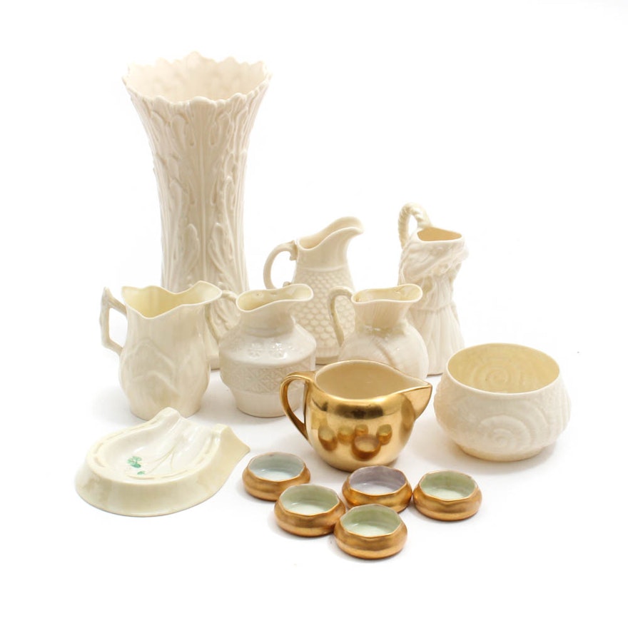 Vintage Belleek and Lenox Porcelain and Bone China Creamers, Tableware and Vase