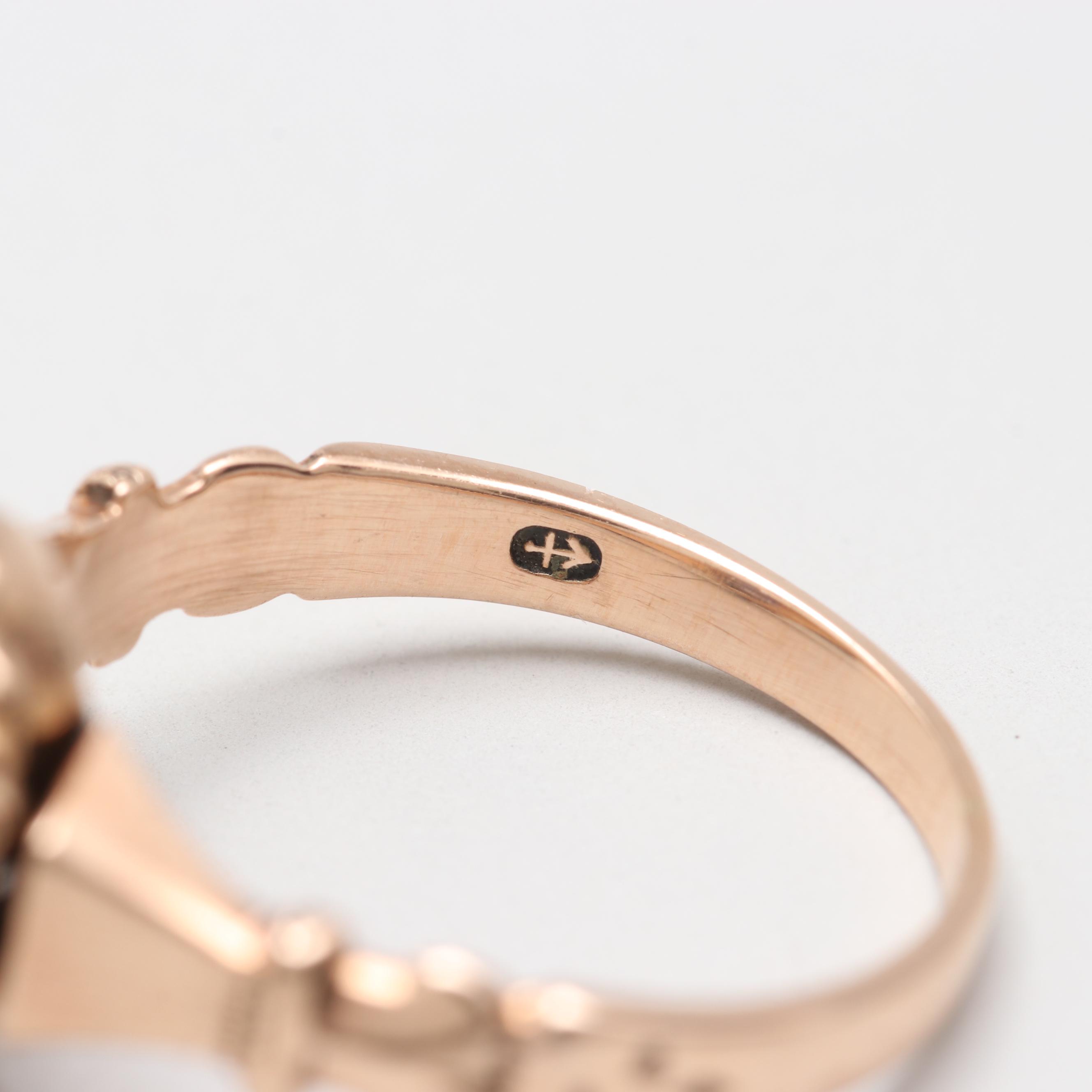 Vintage 10K Yellow Gold Garnet and Glass Double and Seed Pearl Ring