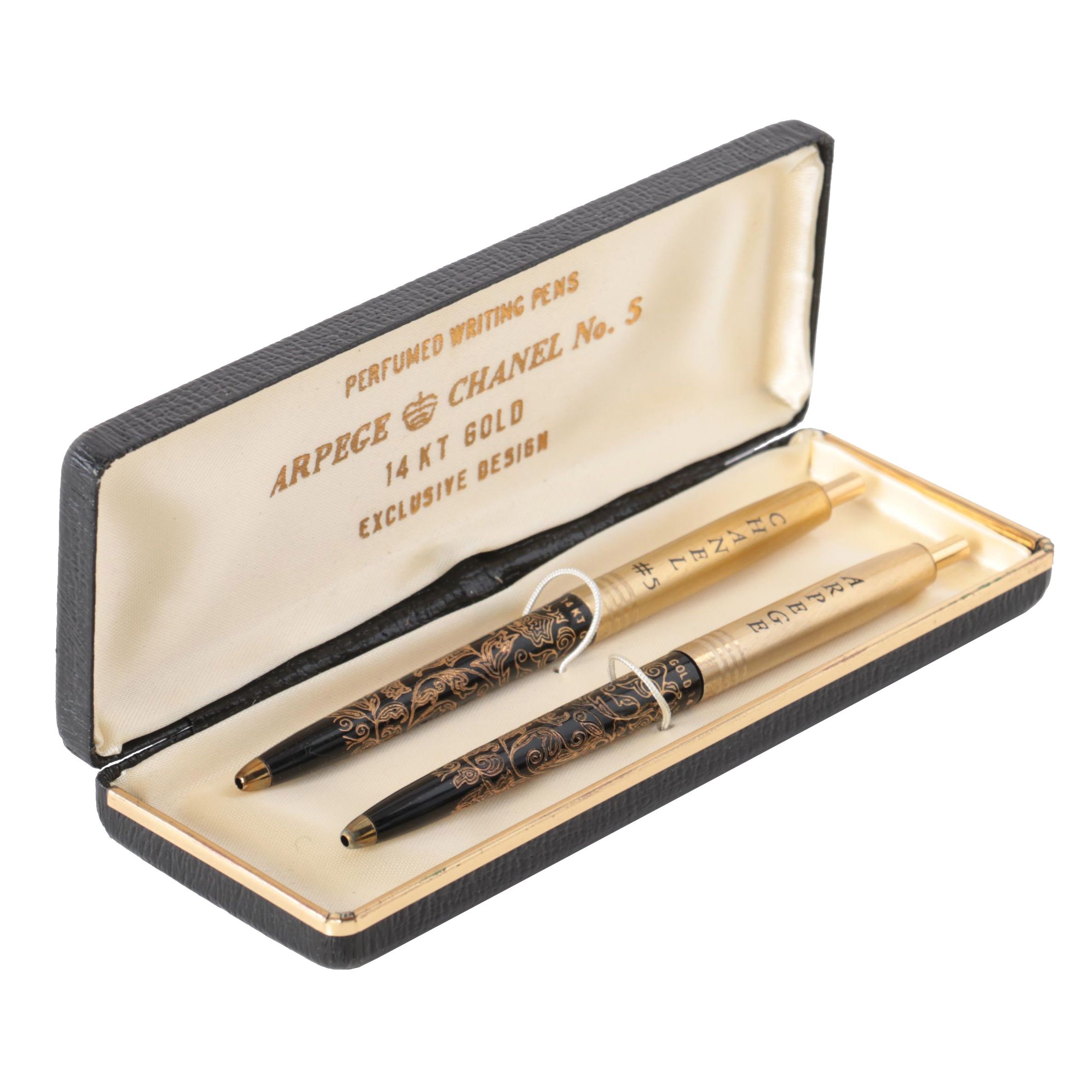 Arpege and Chanel "No. 5" Perfumed Pen Set with 14K Gold