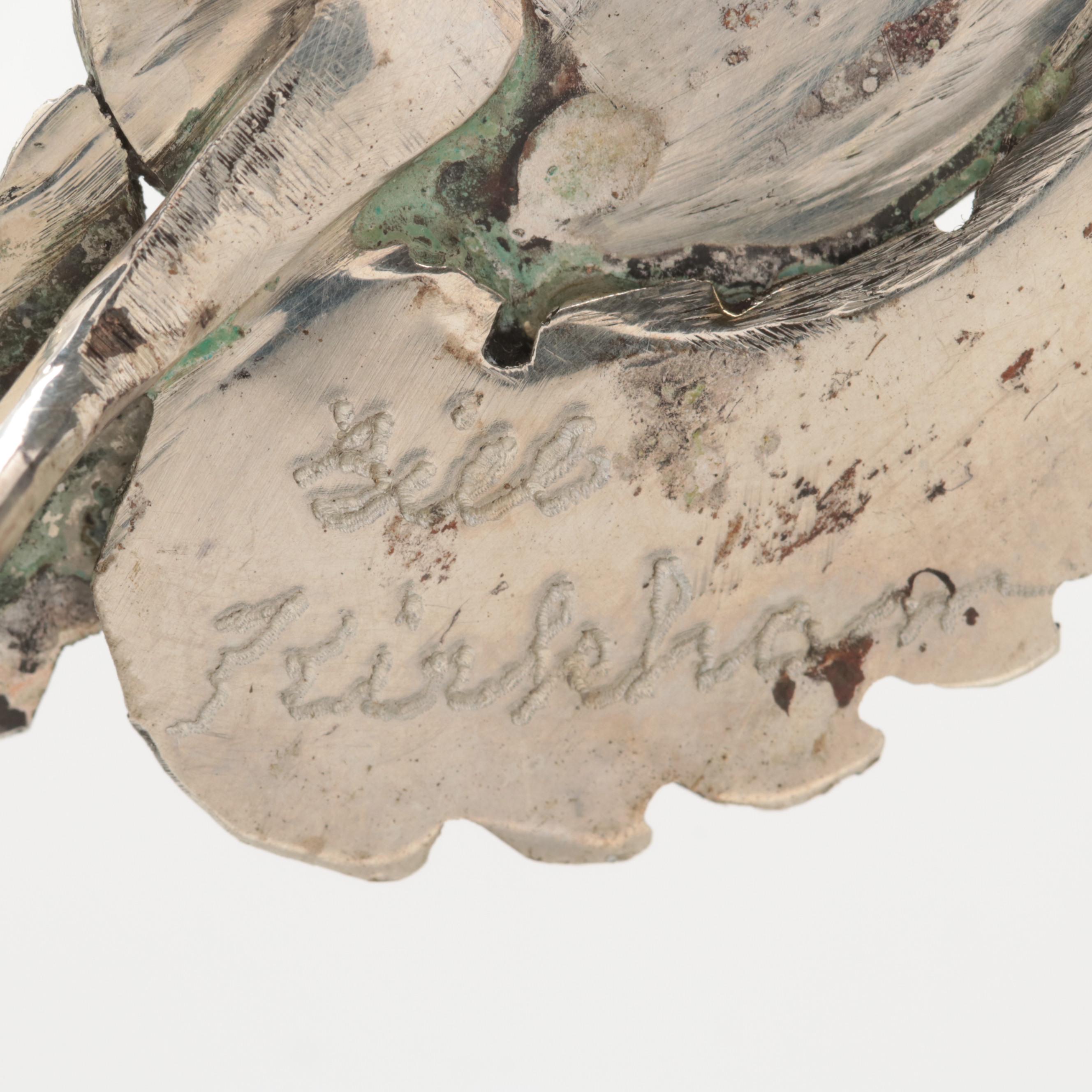 Bill Kirkham Sterling Silver Turquoise Pendant and Amber Earrings