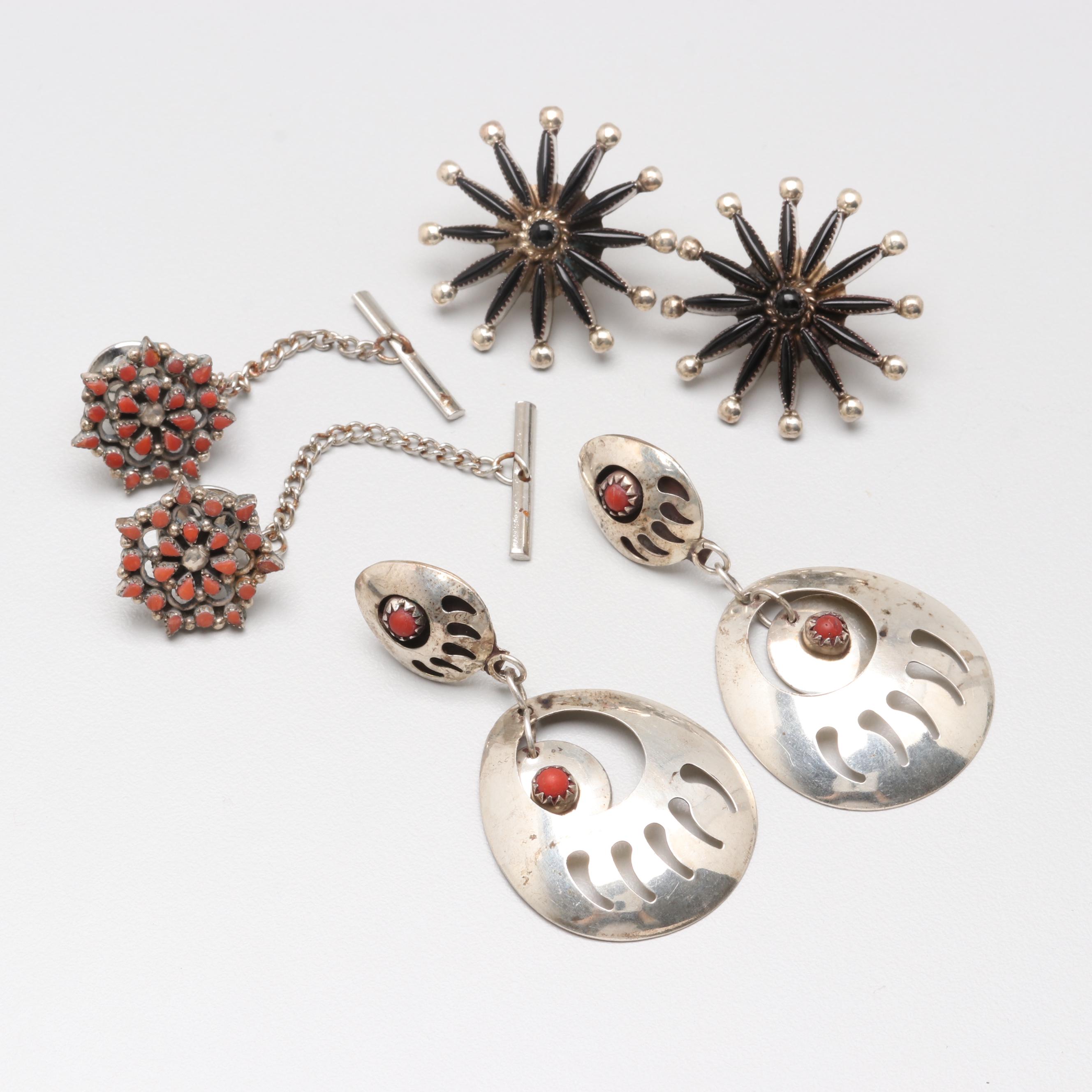Assorted Sterling Silver Southwest Coral and Black Onyx Jewelry
