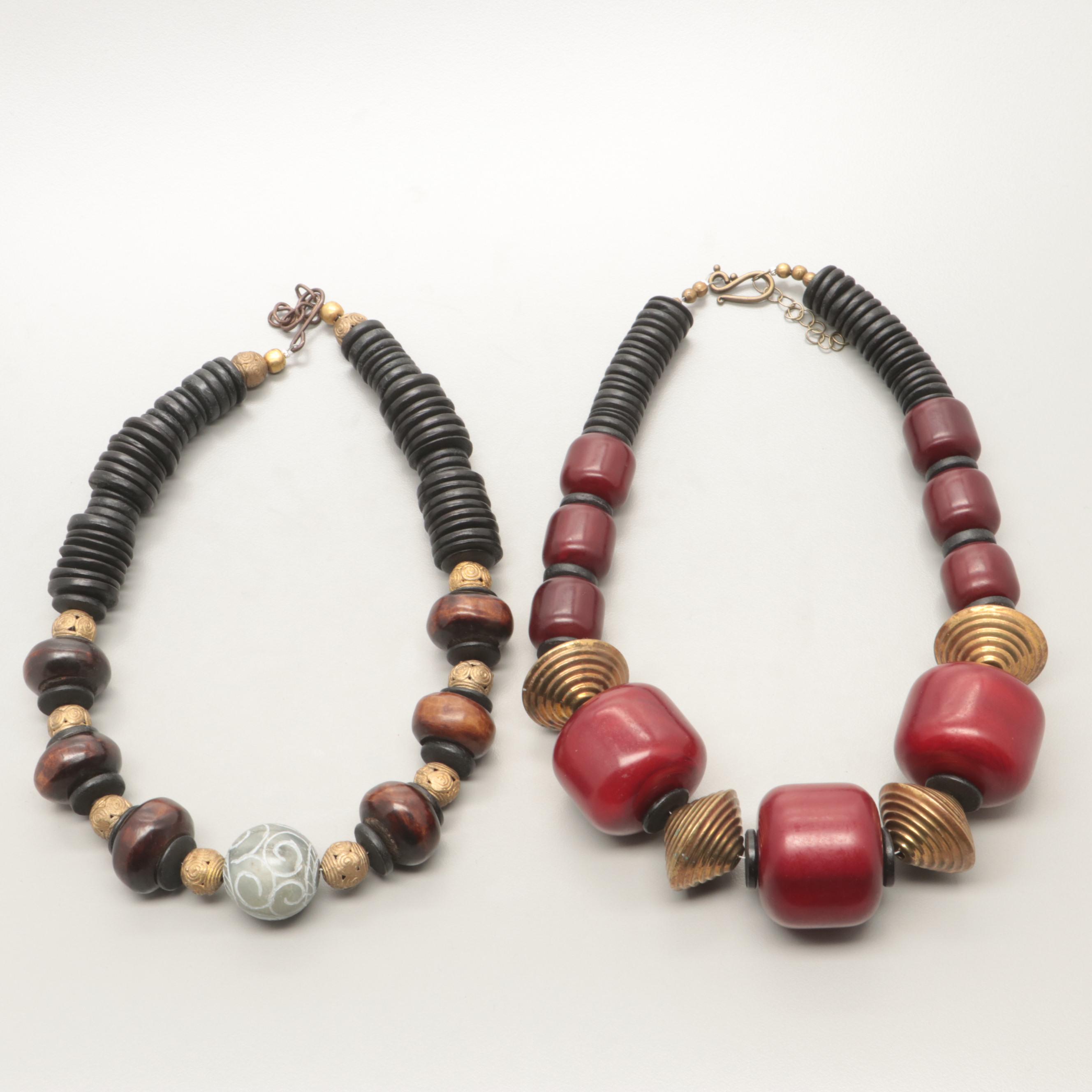 Costume Plastic, Wood, and Calcite Necklaces