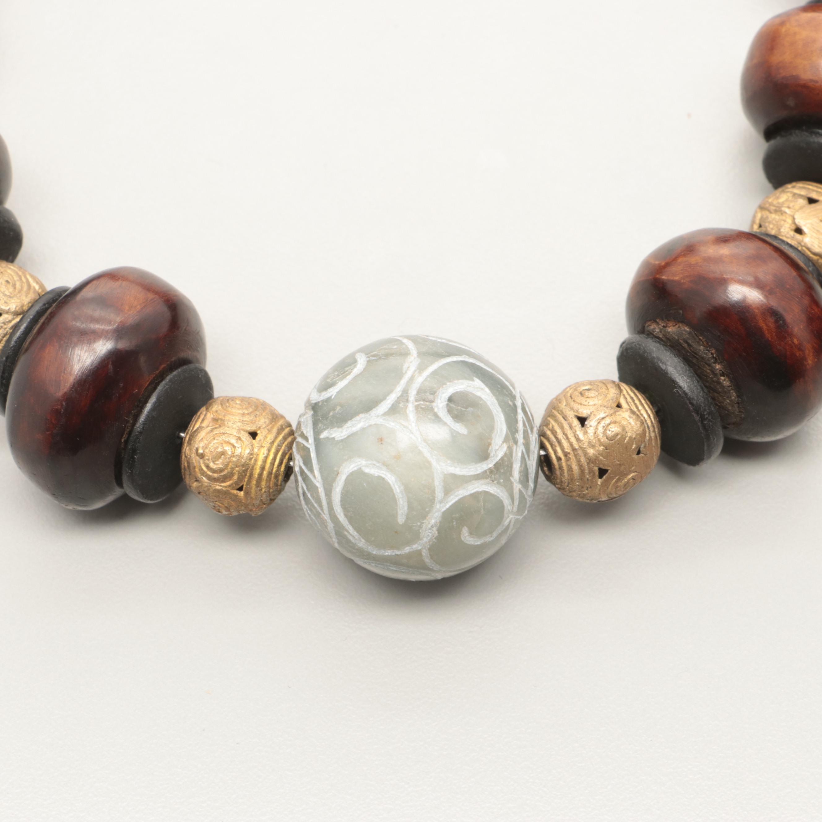 Costume Plastic, Wood, and Calcite Necklaces