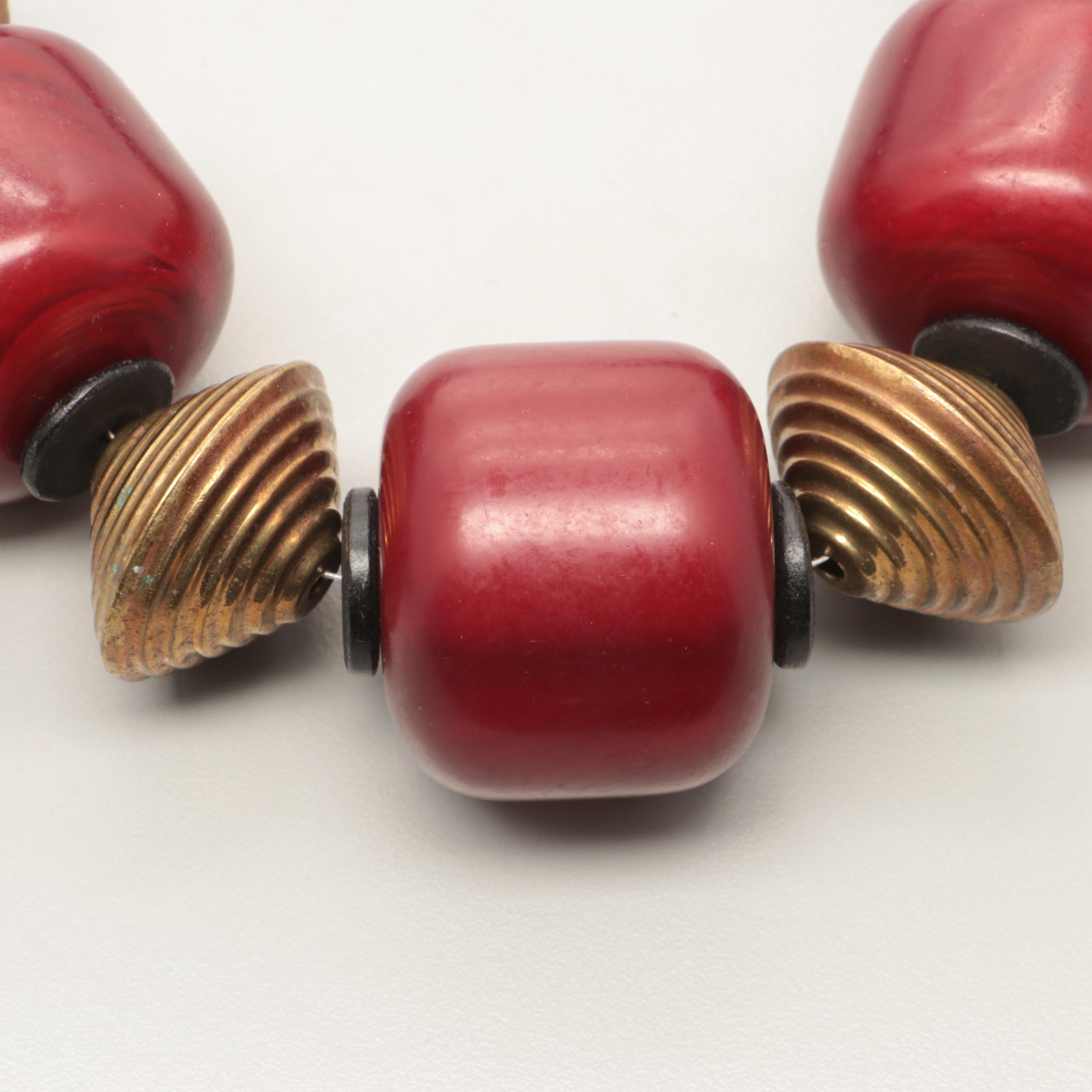 Costume Plastic, Wood, and Calcite Necklaces