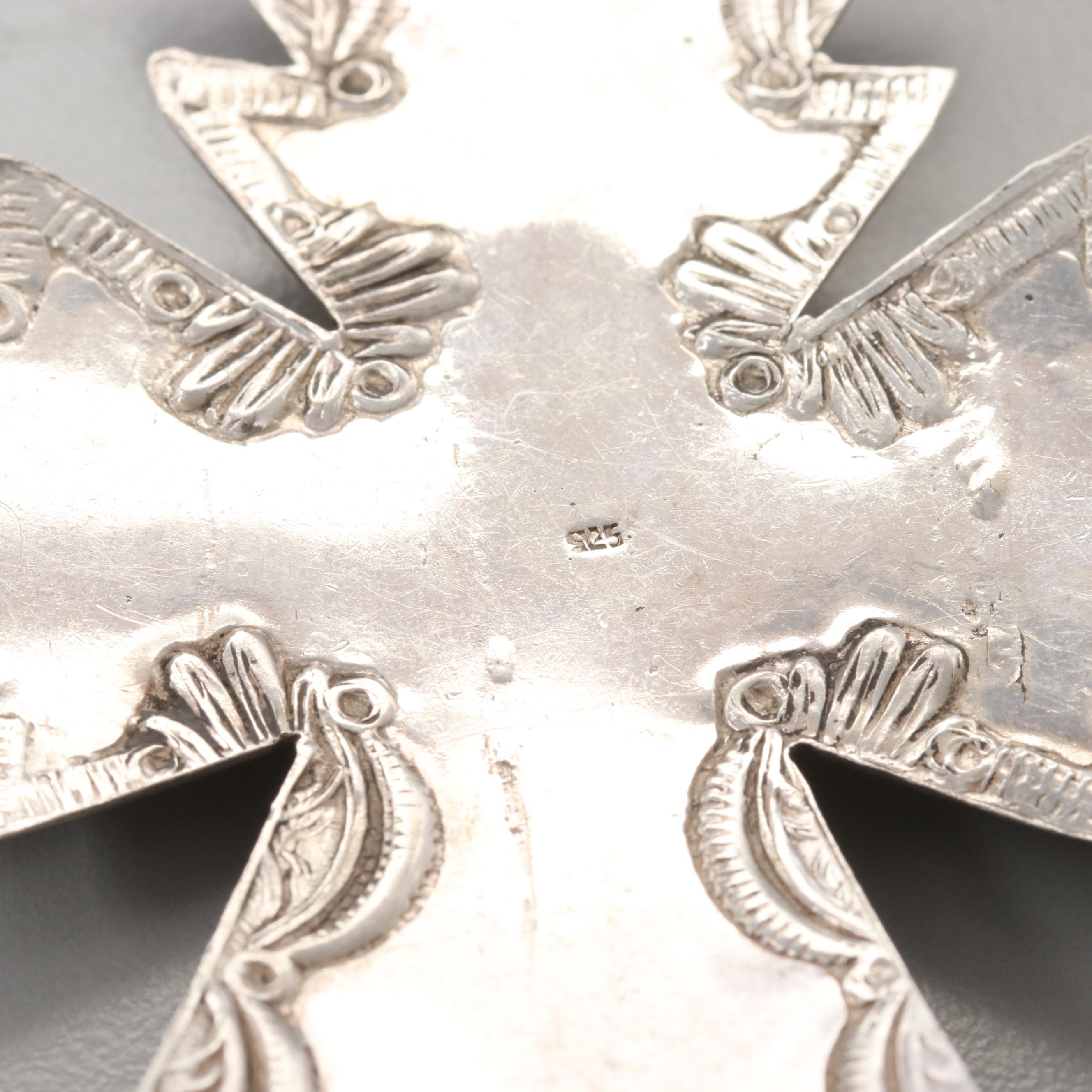 Southwestern Style Sterling Lapis Lazuli and Imitation Stone Cross Pendant