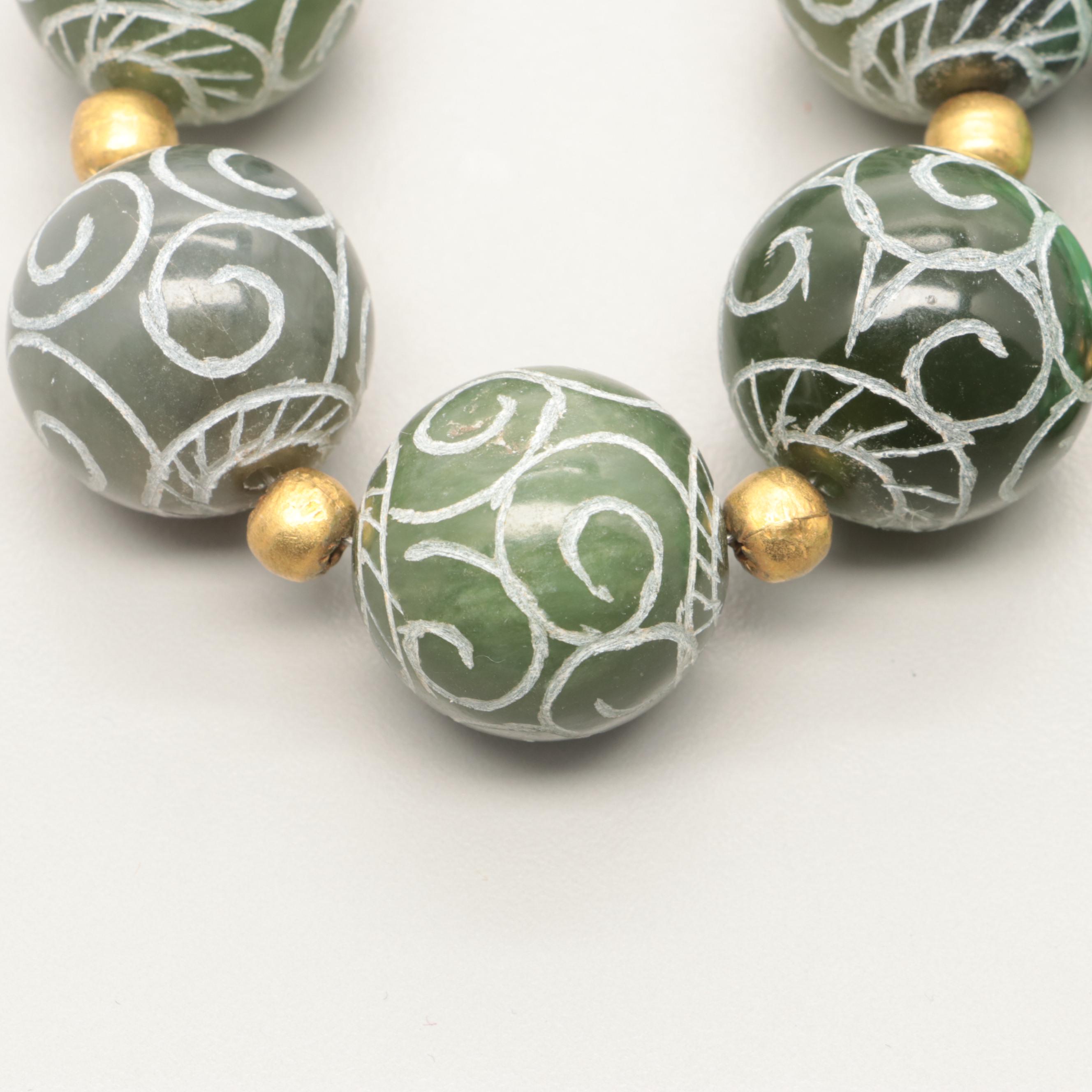 Designed Dyed Magnesite and Calcite Barrel Bead Necklaces