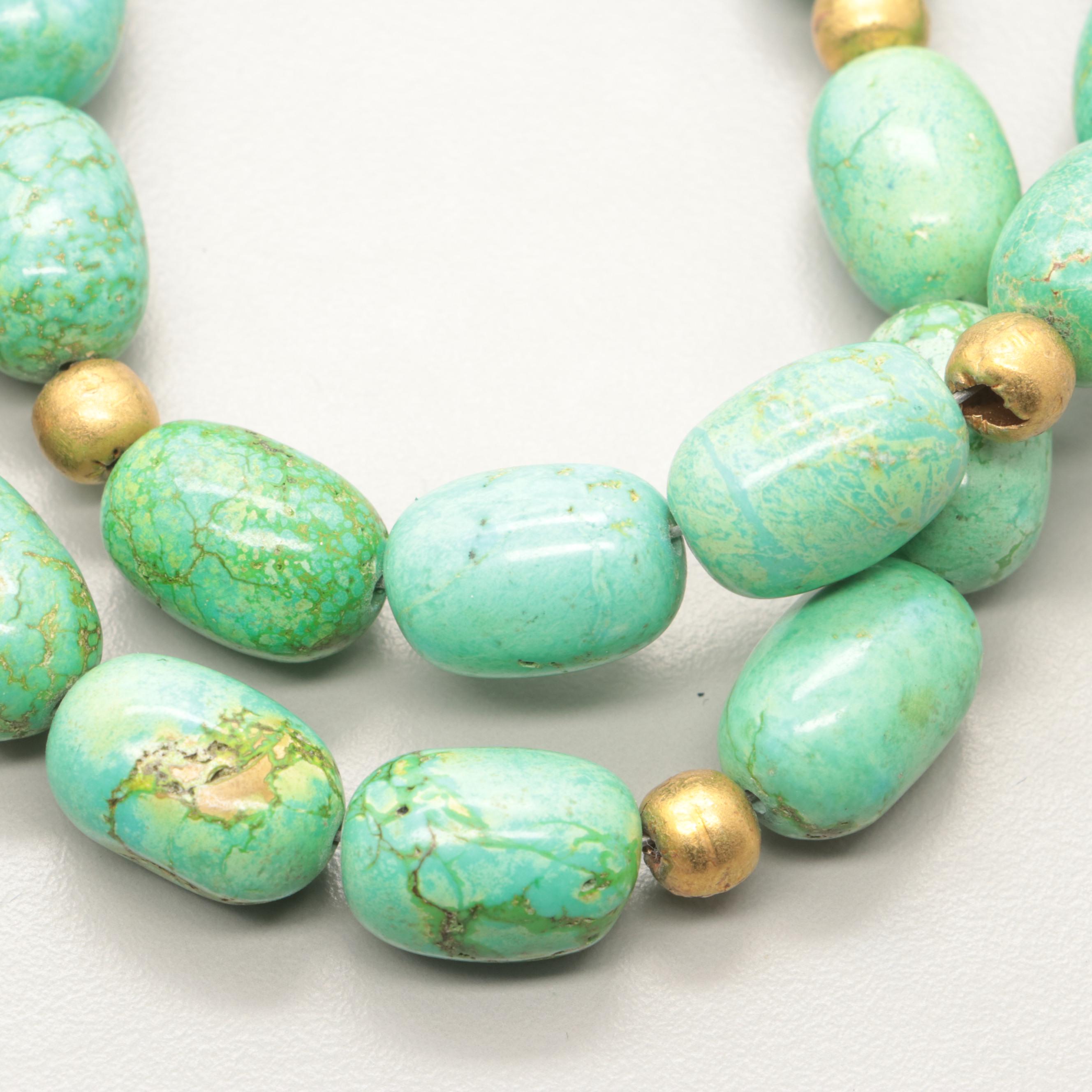 Designed Dyed Magnesite and Calcite Barrel Bead Necklaces