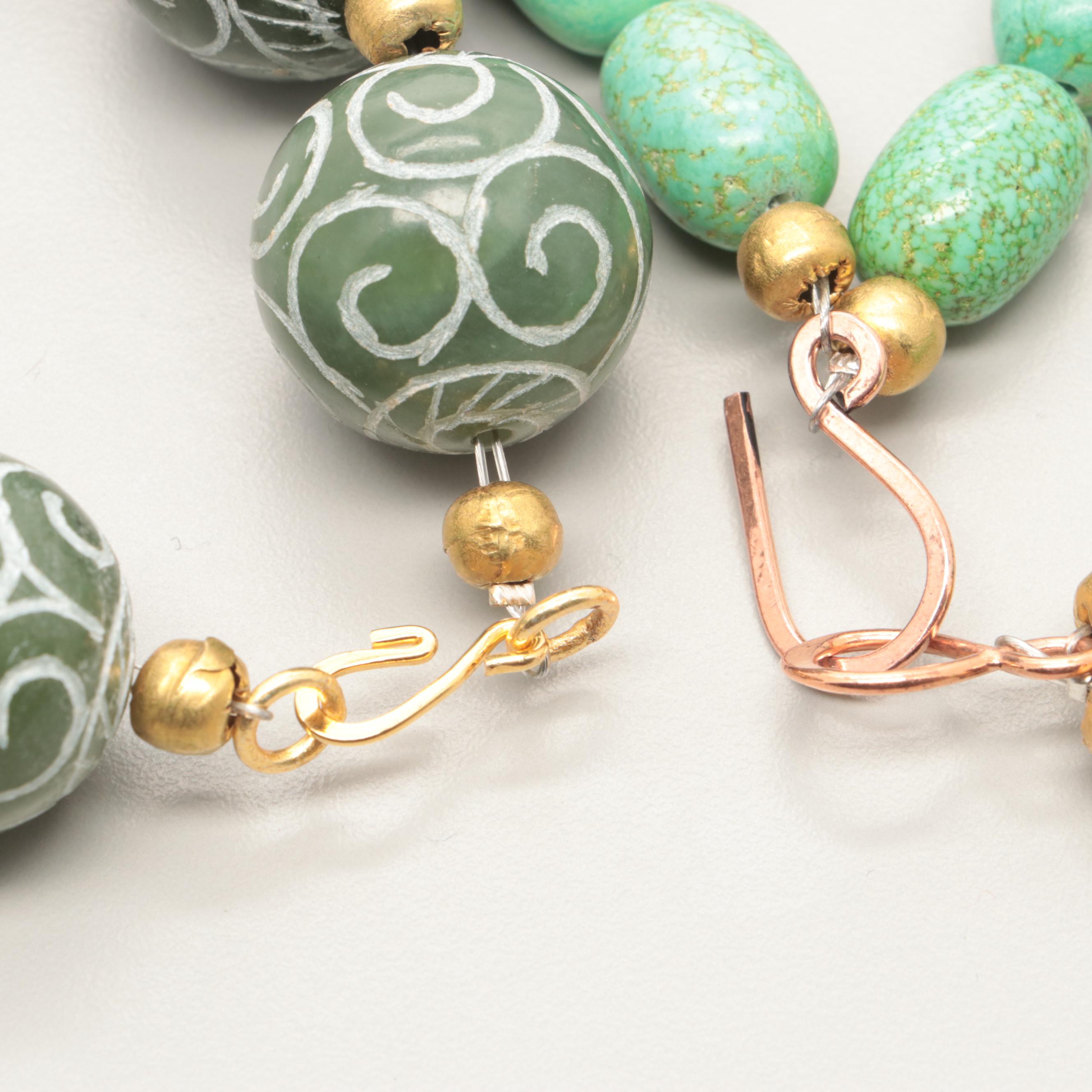 Designed Dyed Magnesite and Calcite Barrel Bead Necklaces