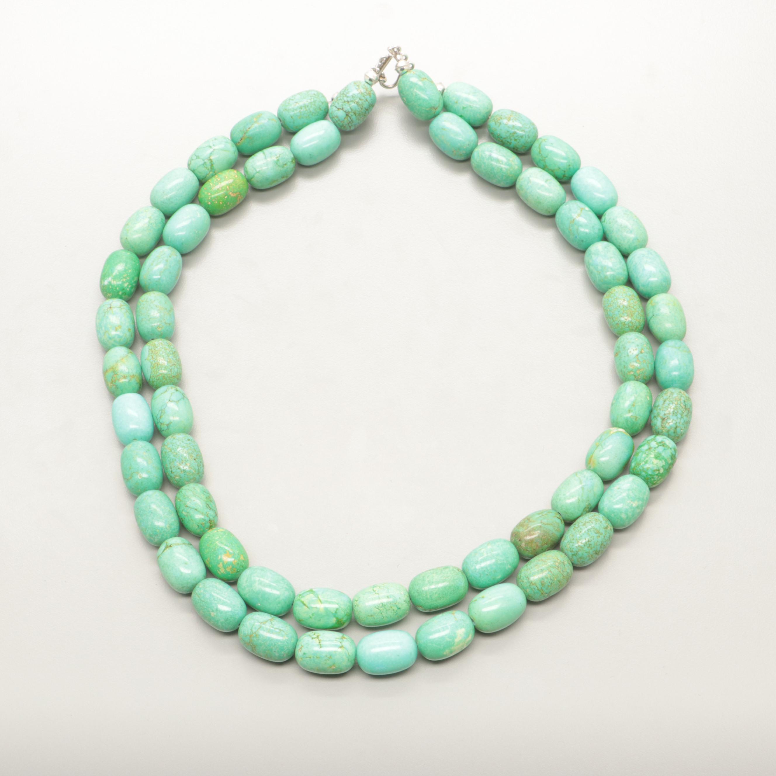 Sterling Silver Double Strand Dyed Magnesite Bead Necklace