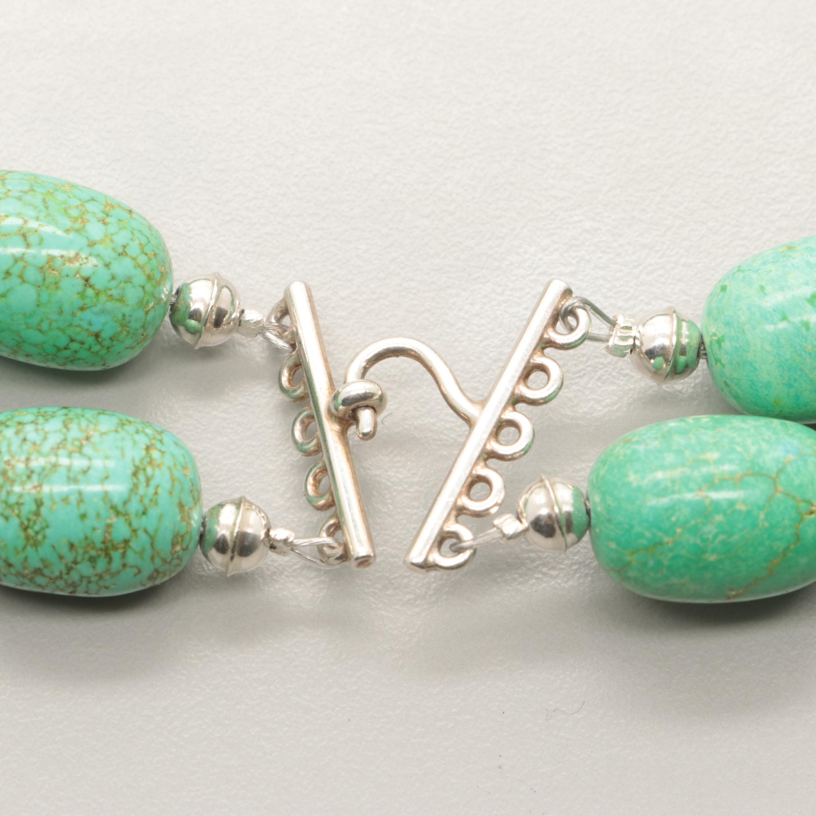 Sterling Silver Double Strand Dyed Magnesite Bead Necklace