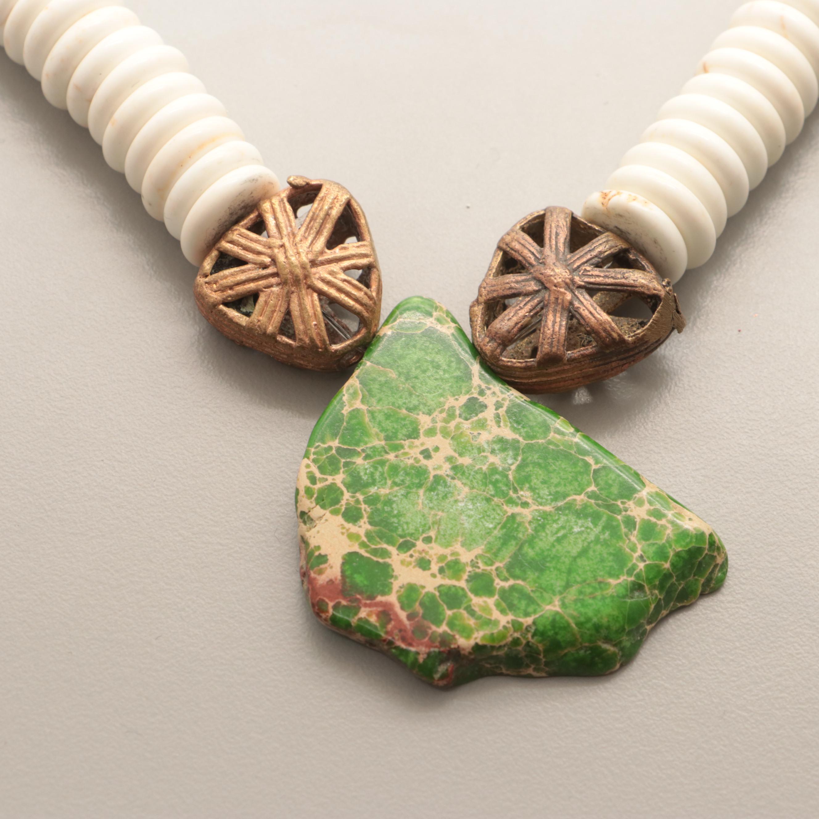 Gold Tone Wood, Bone, and Turquoise  Necklaces