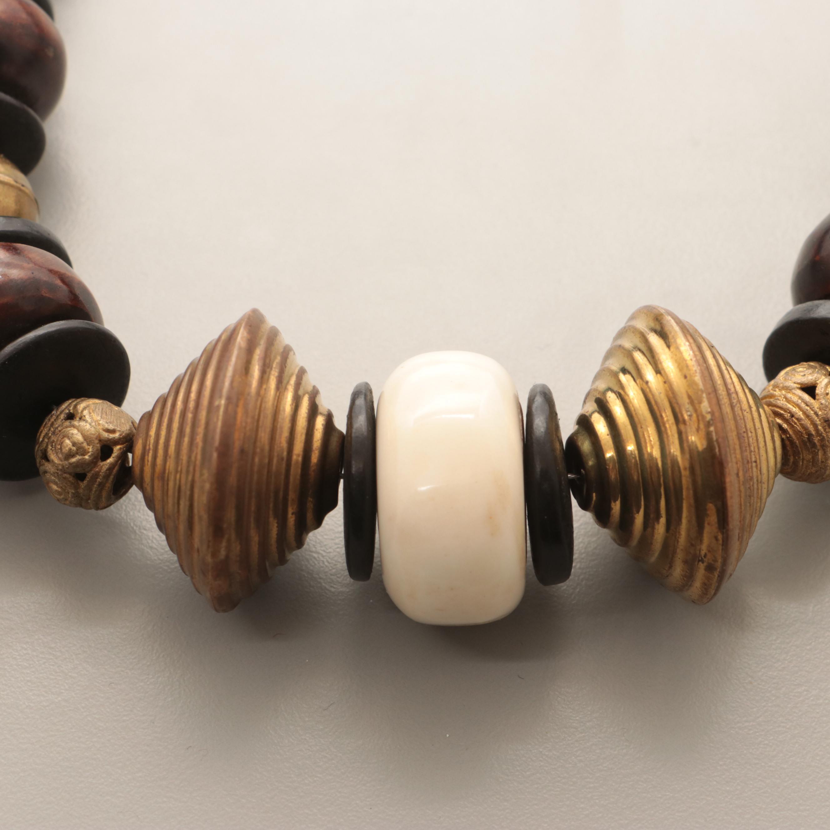 Gold Tone Wood, Bone, and Turquoise  Necklaces