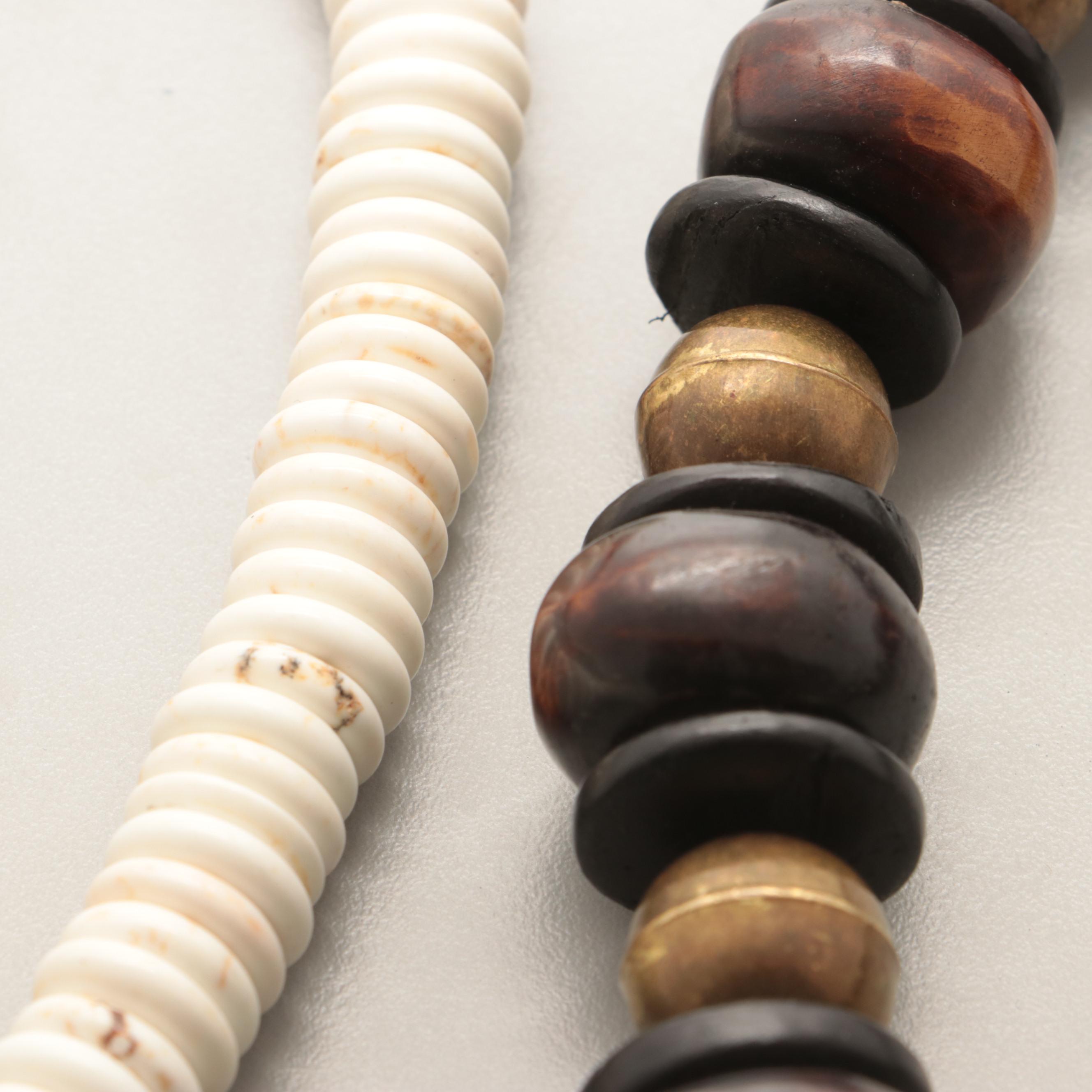 Gold Tone Wood, Bone, and Turquoise  Necklaces