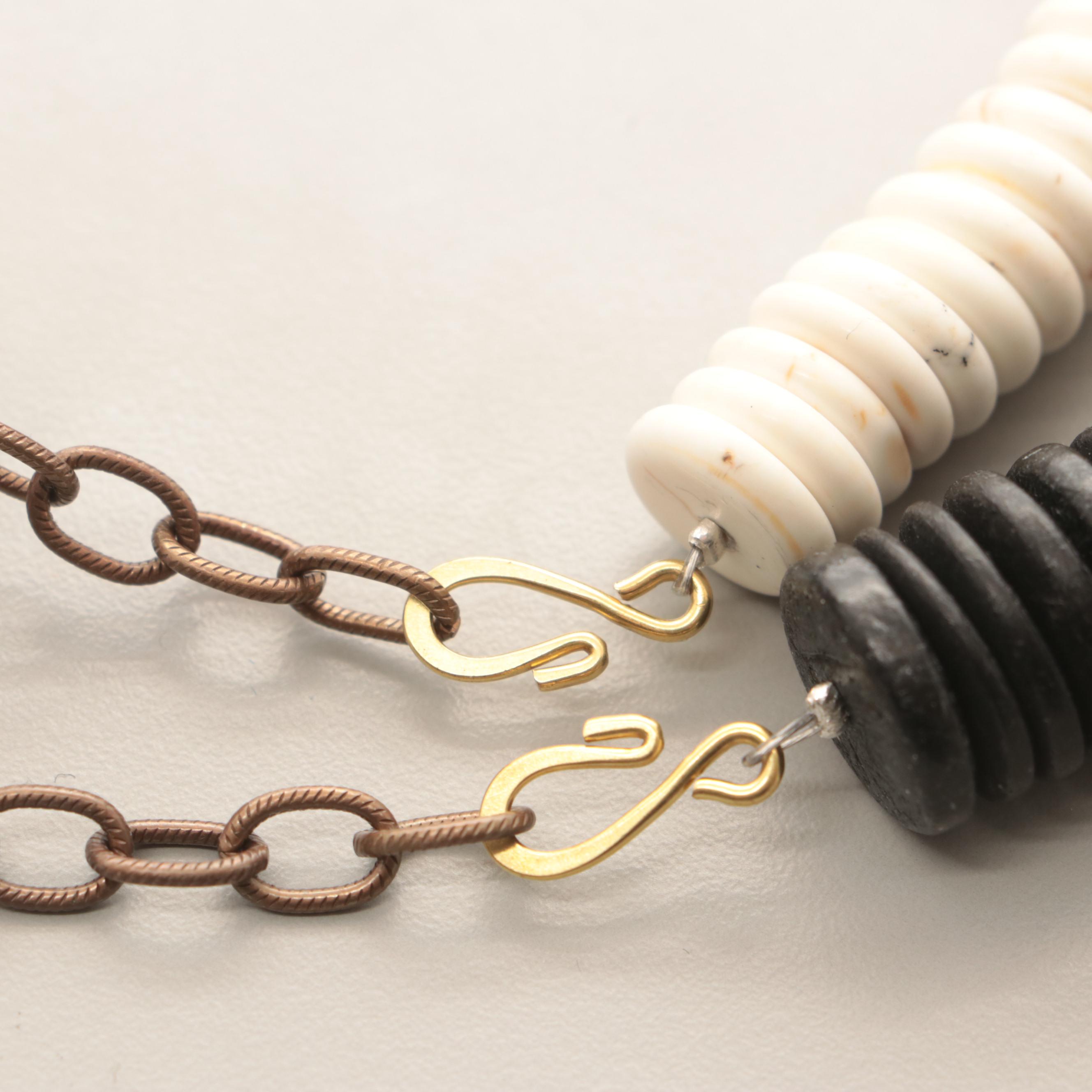 Gold Tone Wood, Bone, and Turquoise  Necklaces