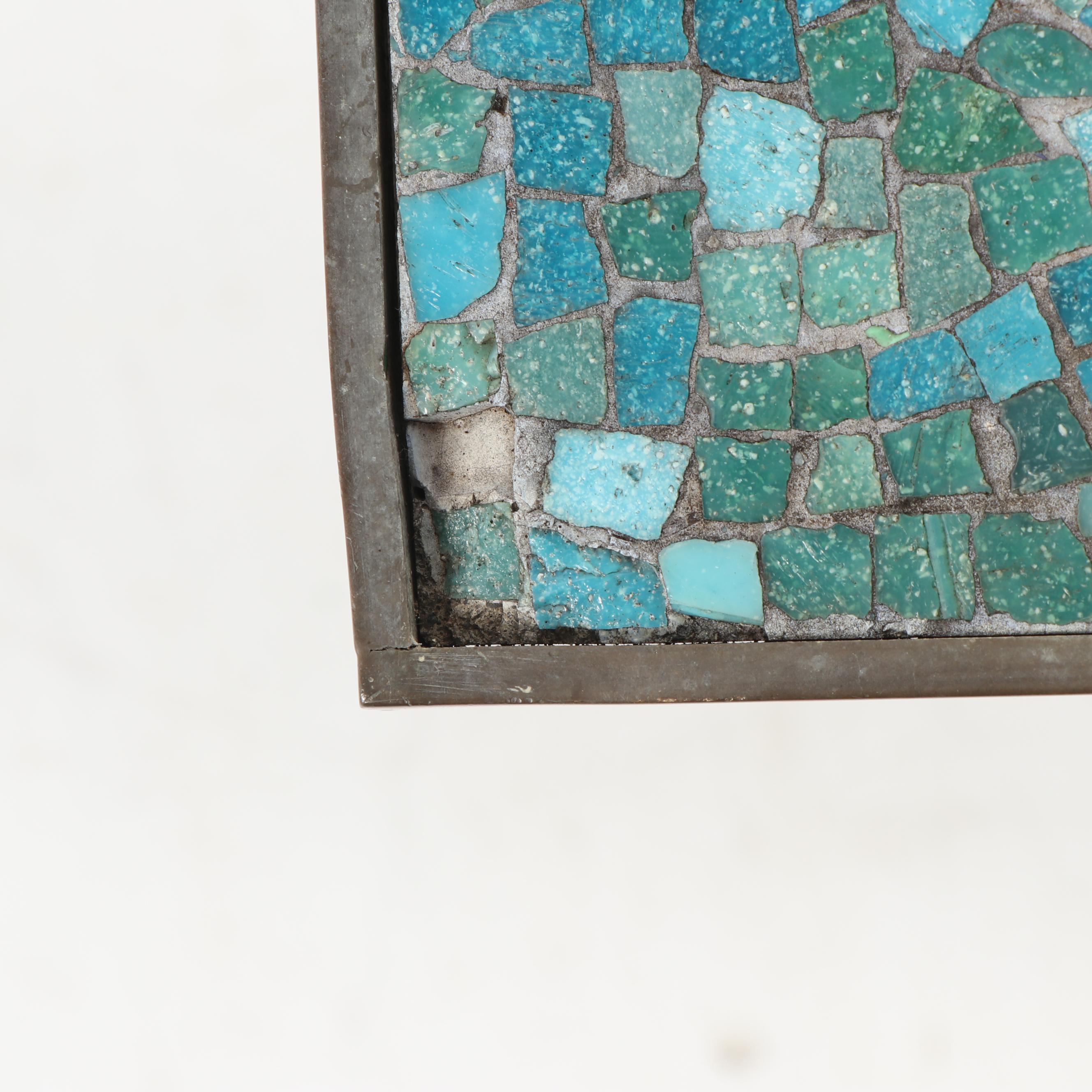 Butterfly Mosaic Top X-Frame Base Side Table